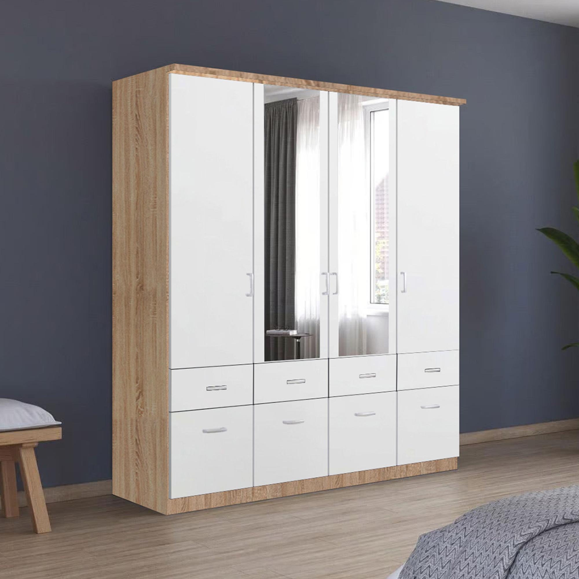 Celle Wardrobe - 181cm - 4 Door - Combi - Sonoma Oak & Alpine White