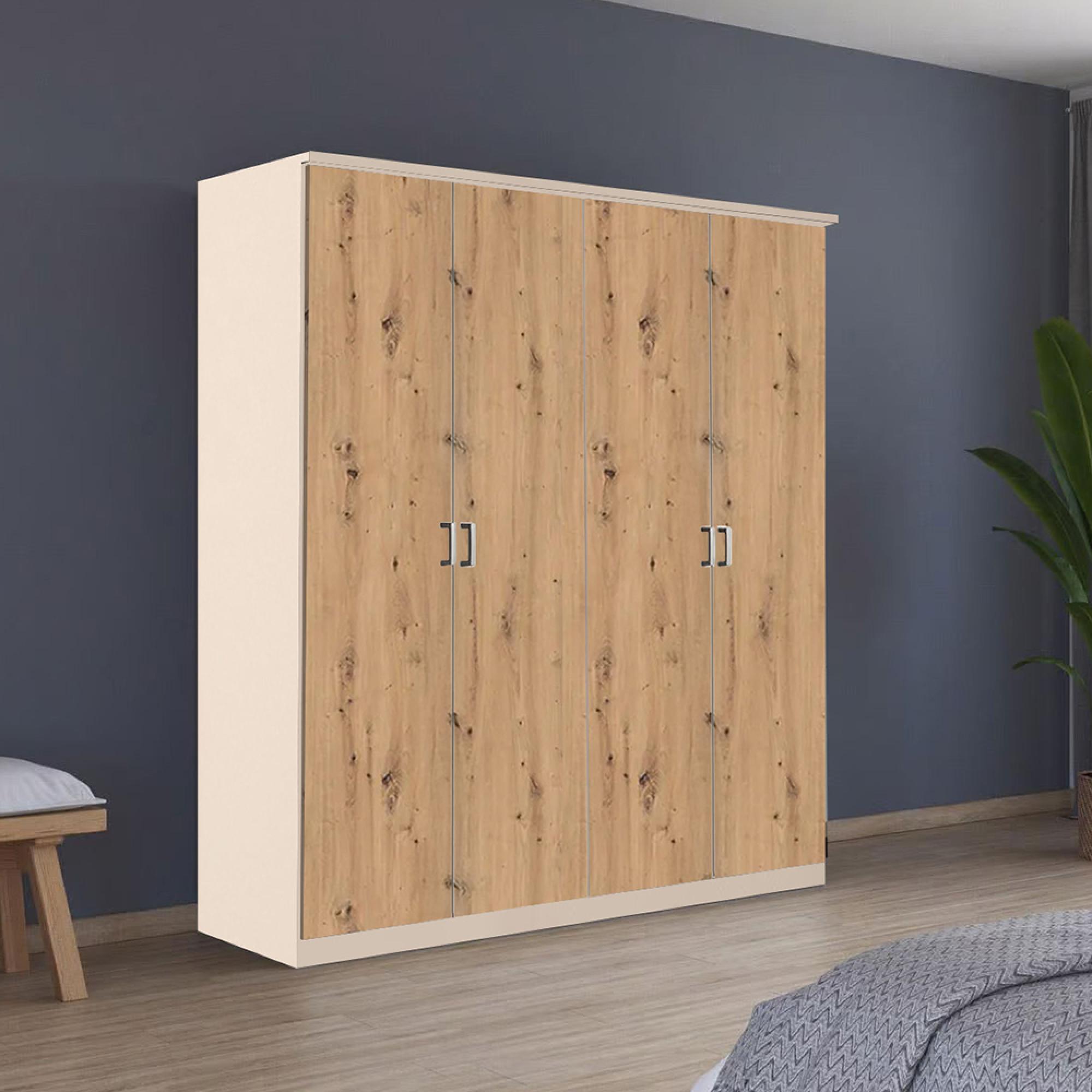 Celle Wardrobe - 181cm - 4 Door - Champagne & Artisan Oak