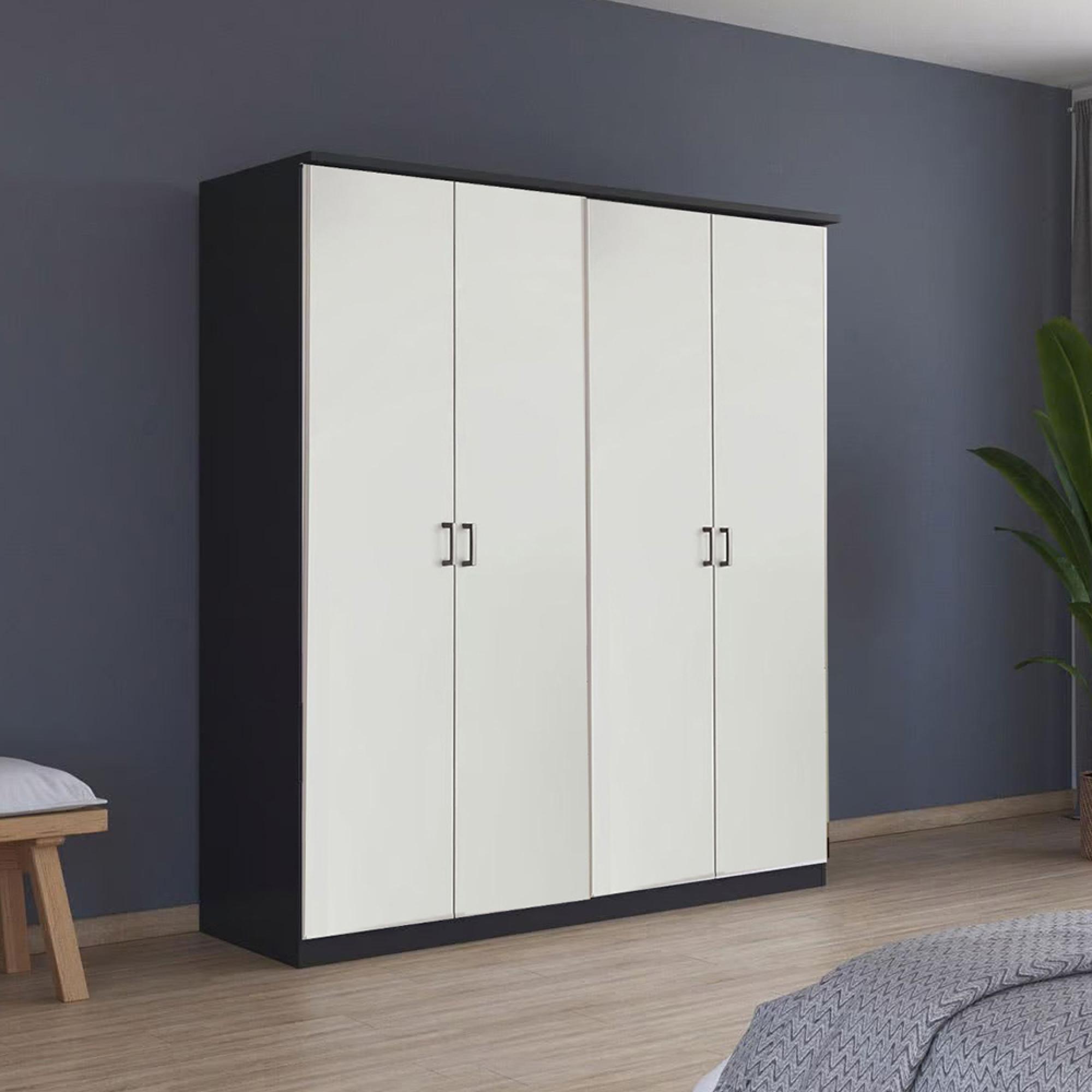 Celle Wardrobe - 181cm - 4 Door - Metallic Dark Grey & Alpine White