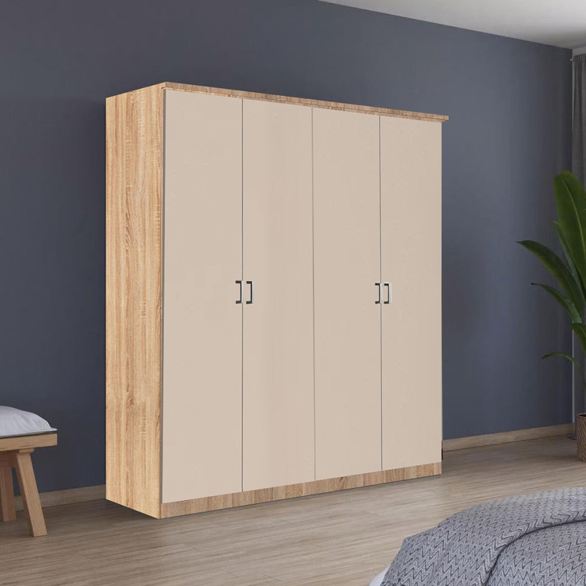 Celle Wardrobe - 181cm - 4 Door - Sonoma Oak & Champagne