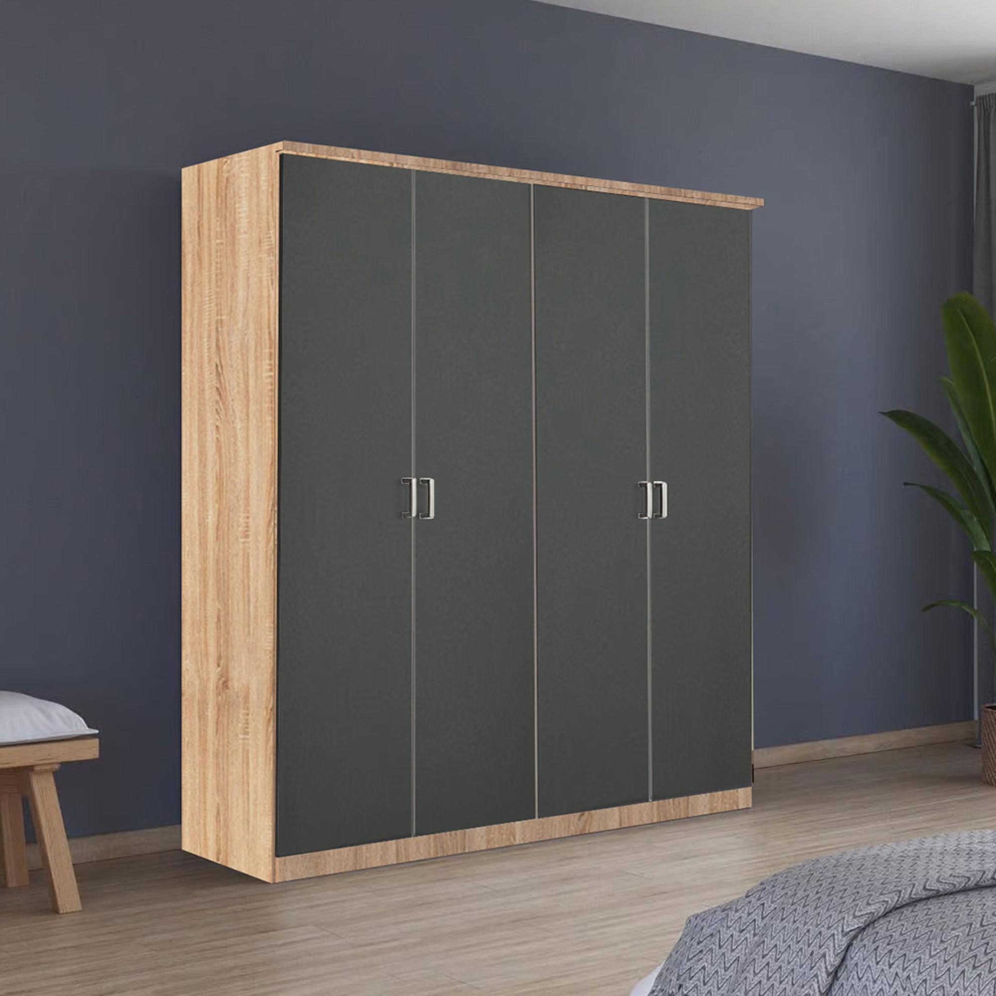 Celle Wardrobe - 181cm - 4 Door - Sonoma Oak & Metallic Dark Grey