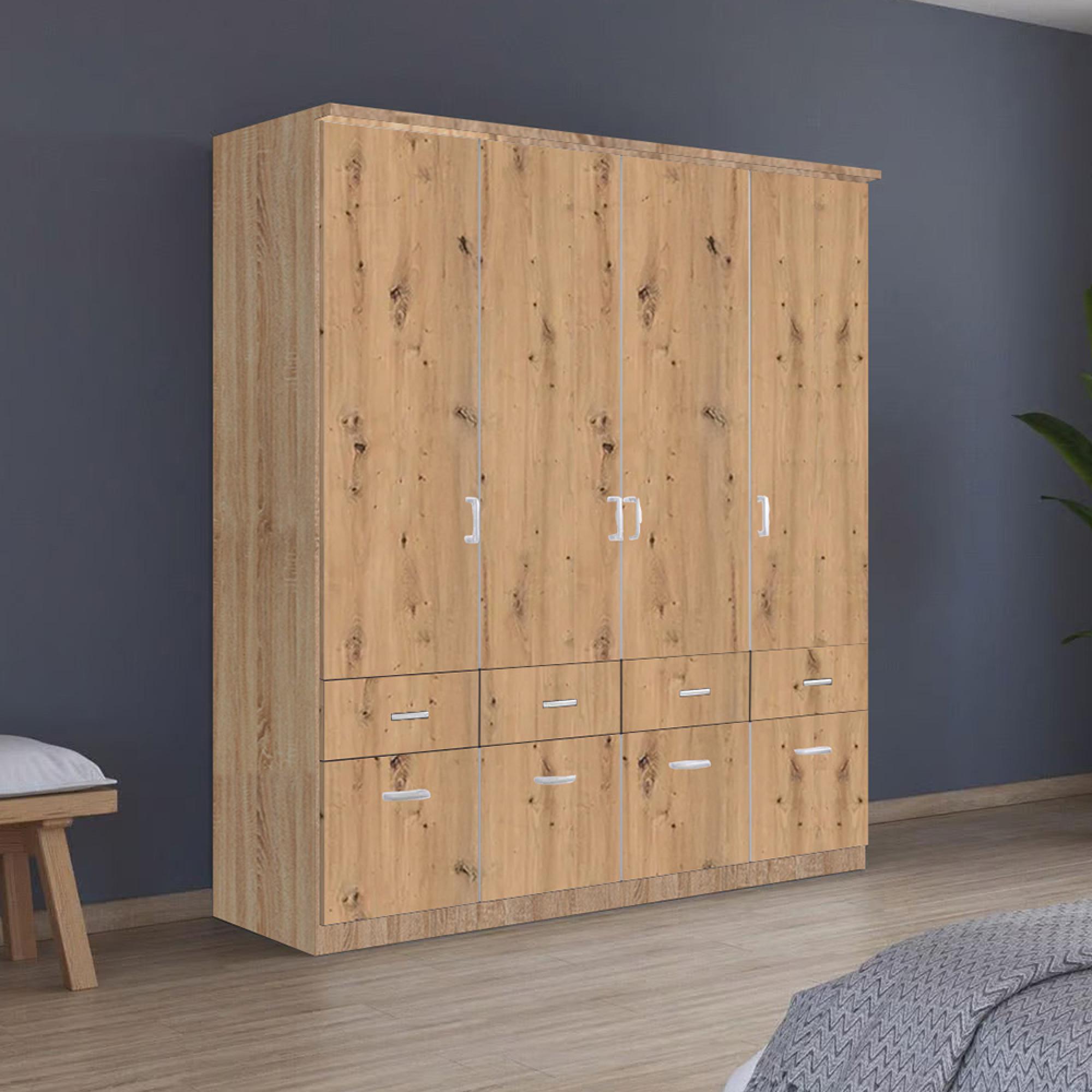 Celle Wardrobe - 181cm - 4 Door - with Drawer - Sonoma Oak & Artisan Oak