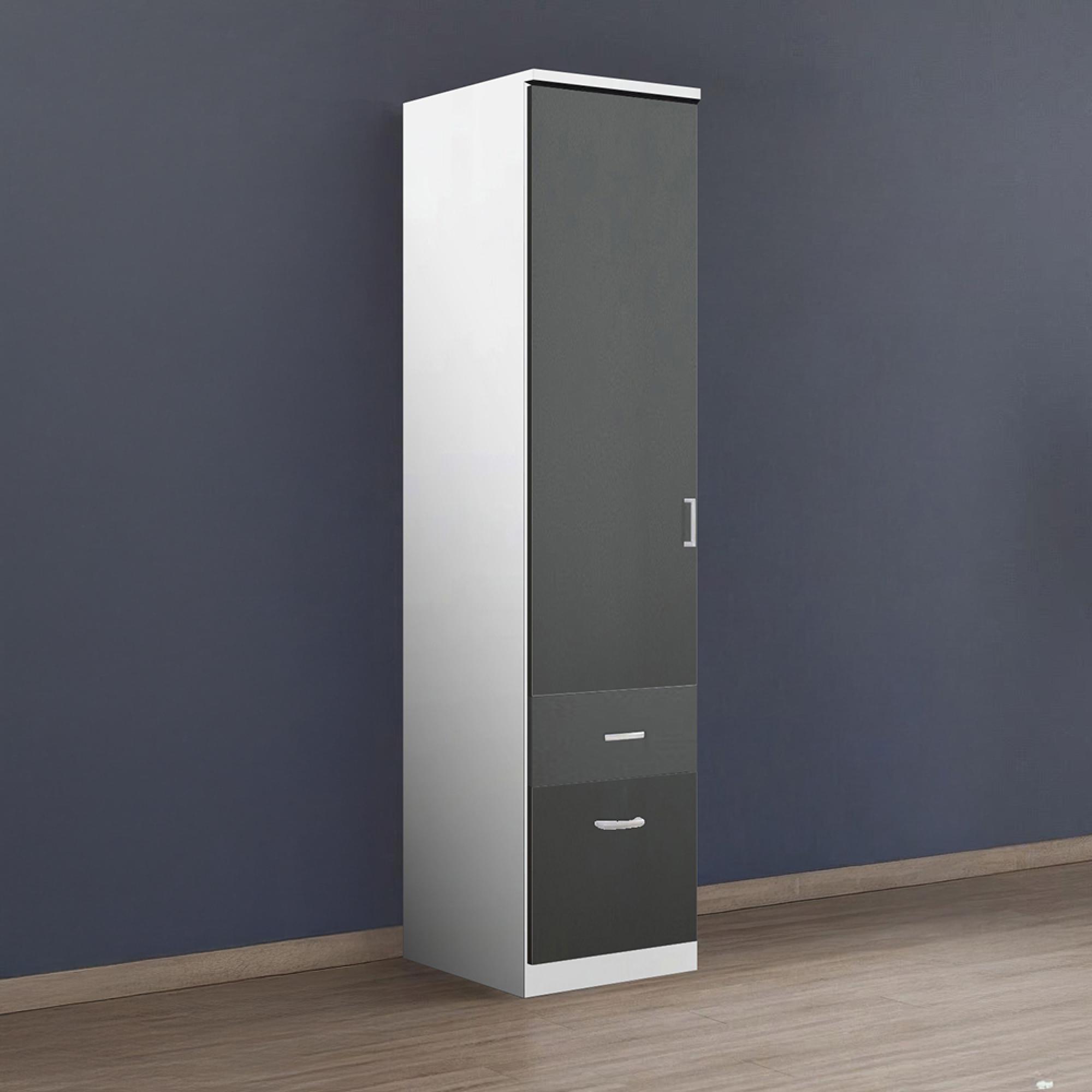 Rauch Celle Matt 47cm 1 LH Door Wardrobe with Drawer - Alpine White and Metallic Dark Grey