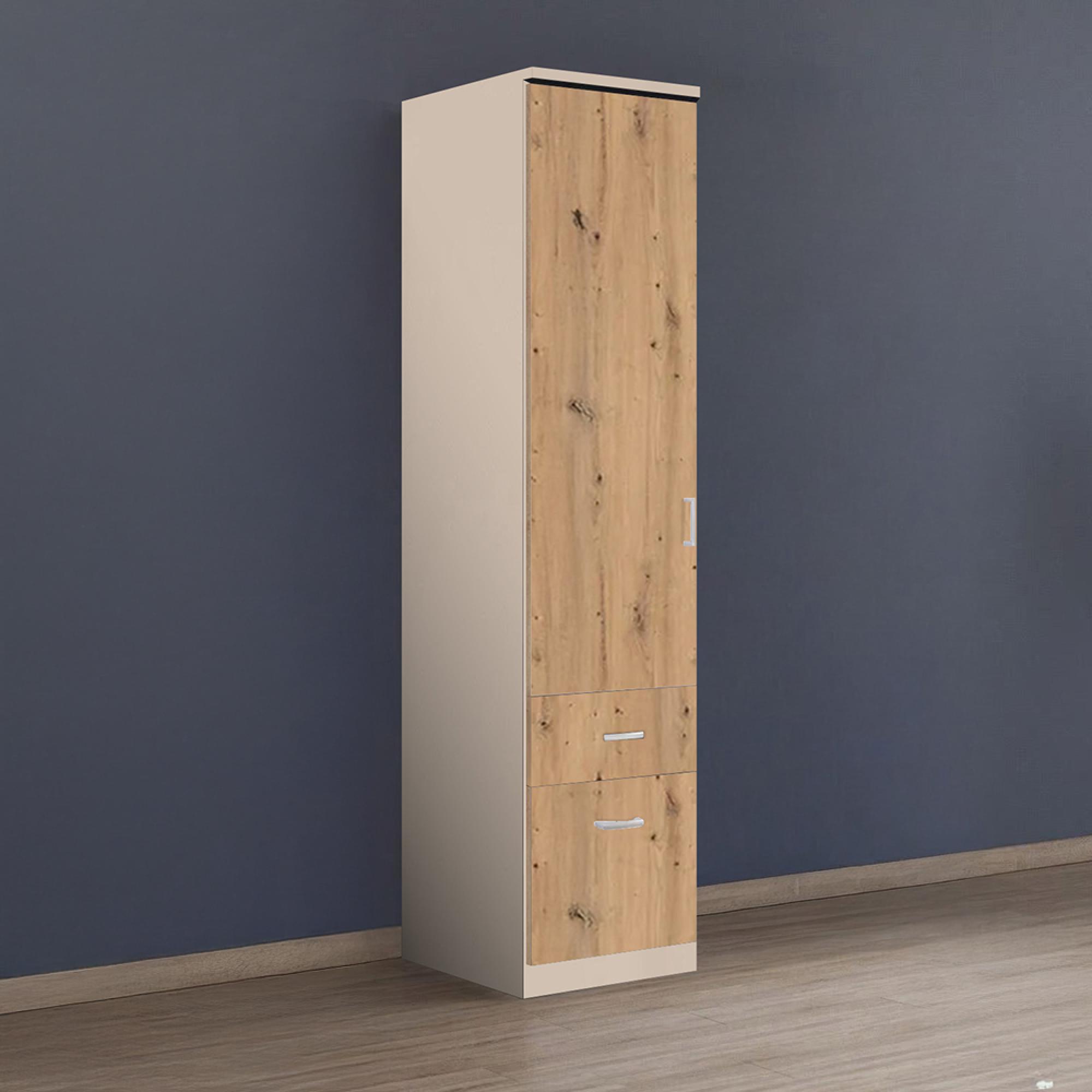 Rauch Celle Matt 47cm 1 LH Door Wardrobe with Drawer - Champagne and Artisan Oak
