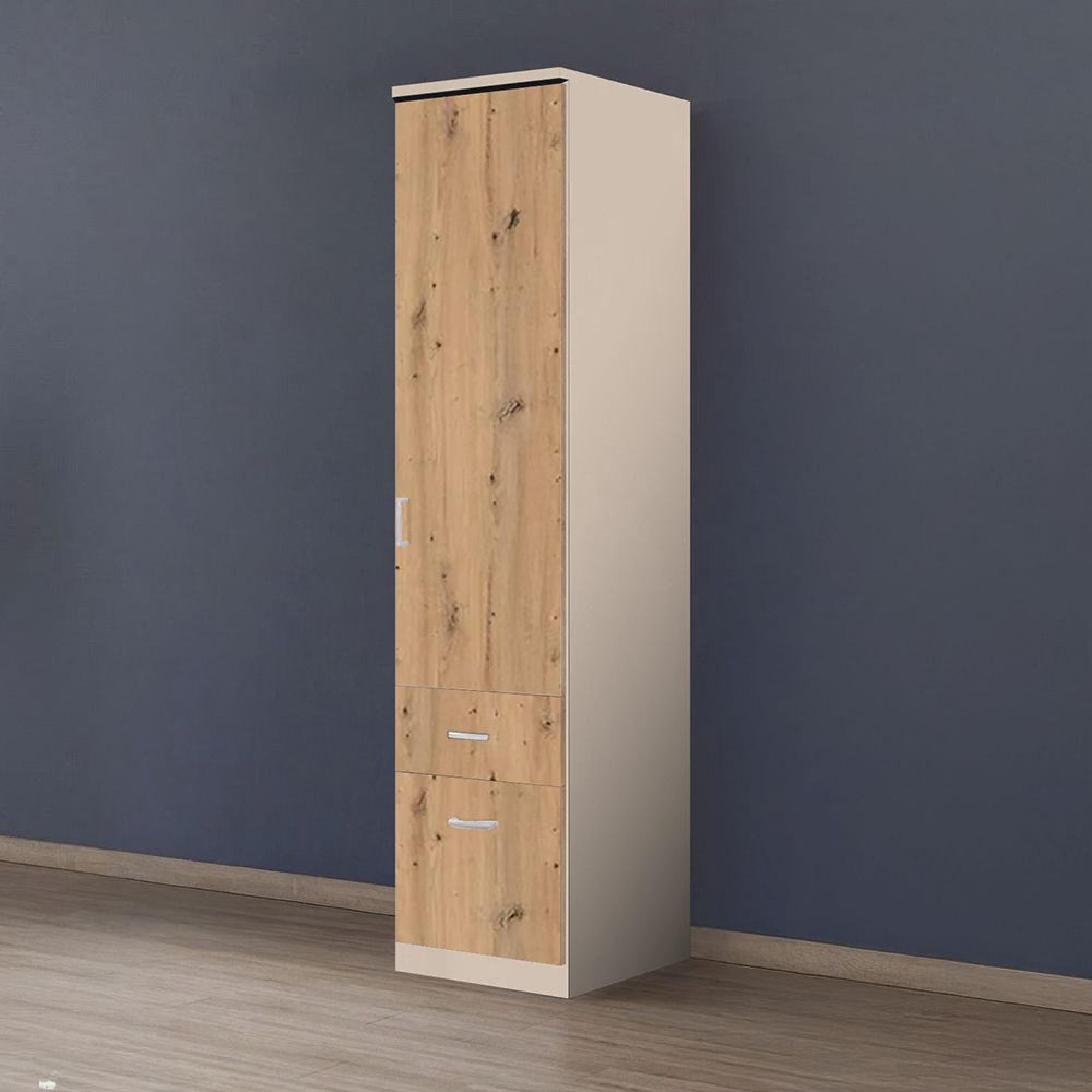 Celle Wardrobe - 47cm - 1 Door - 2 Drawer - Champagne & Artisan Oak - RH