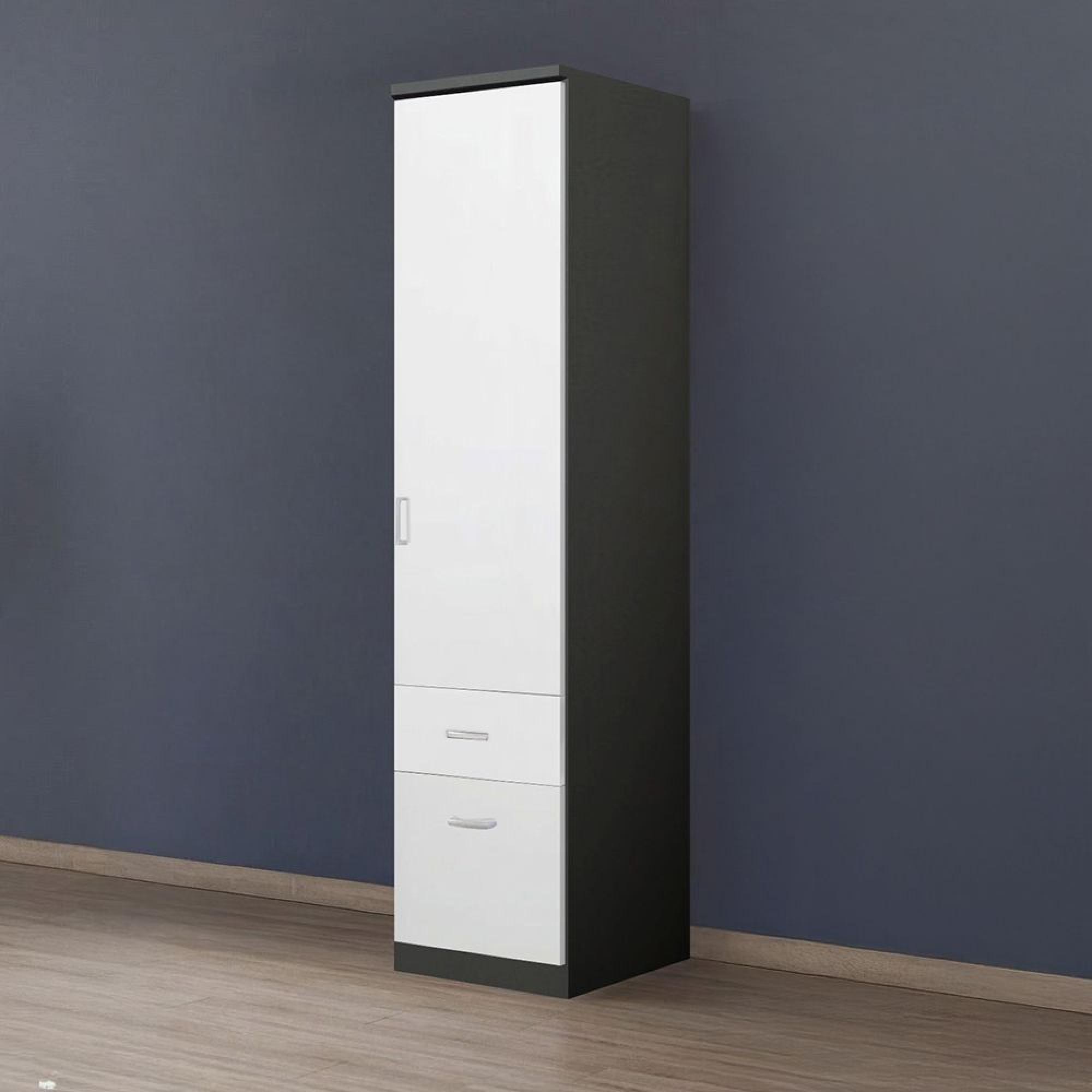 Celle Wardrobe - 47cm - 1 Door - 2 Drawer - Metallic Dark Grey & Alpine White - RH