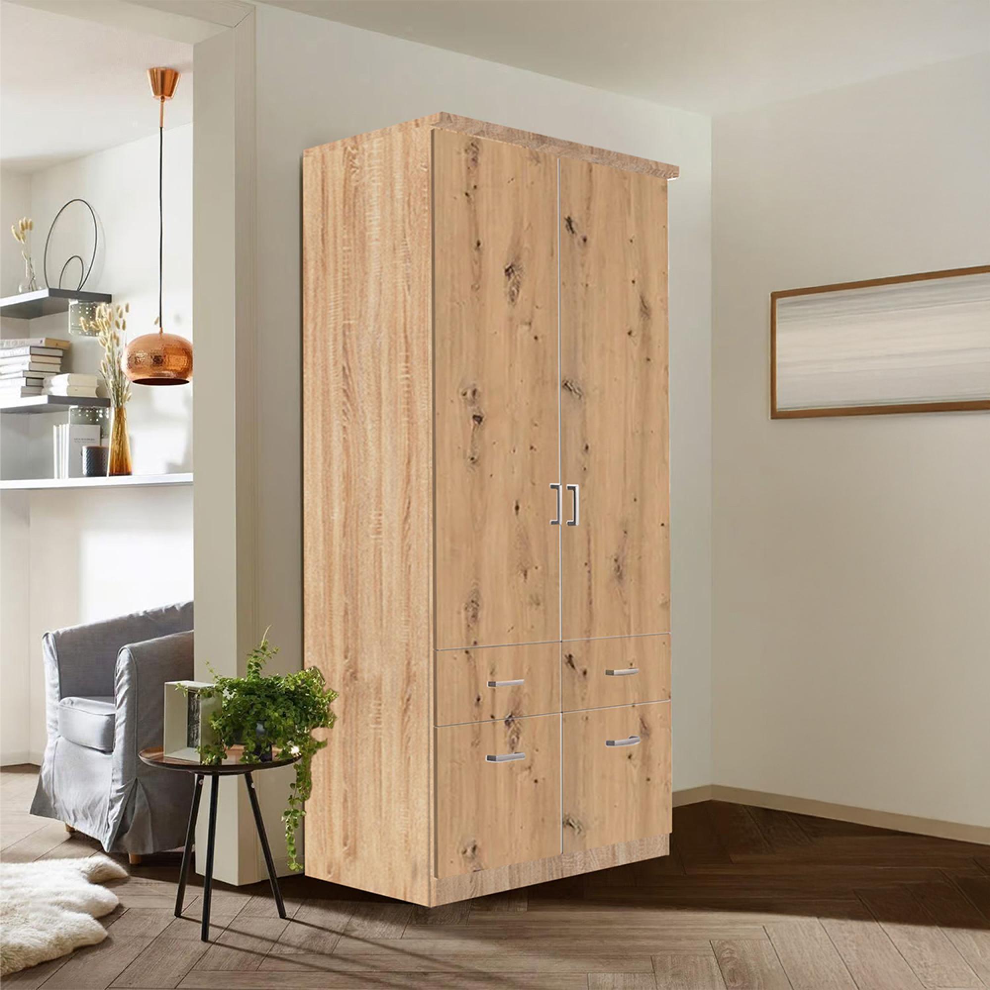 Celle Wardrobe - 91cm - 2 Door - Sonoma Oak & Artisan Oak - 4 Drawer