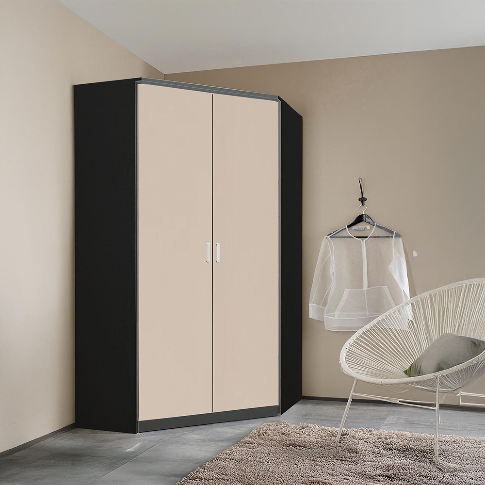Rauch Celle Super 117cm 2 Door Corner Wardrobe - Metallic Dark Grey and Champagne