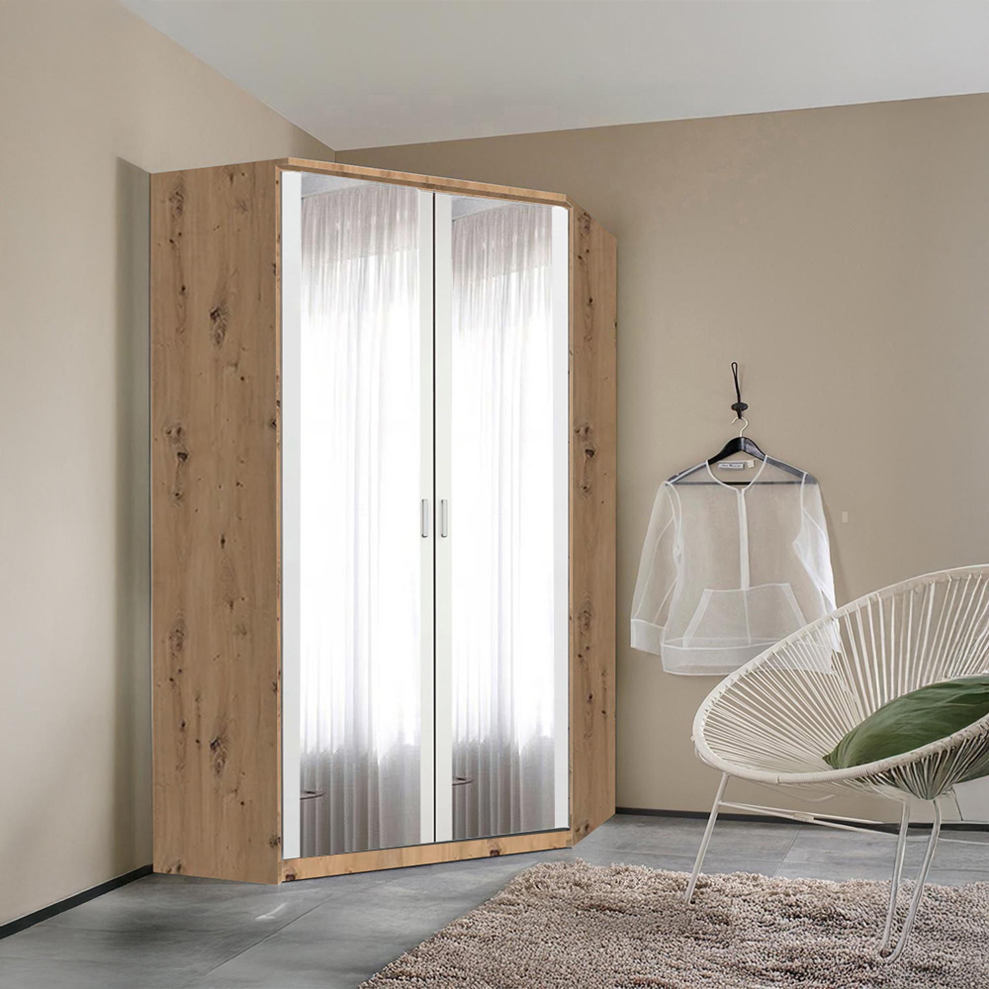 Rauch Celle Super 117cm 2 Door Corner Wardrobe with Mirror - Artisan Oak and Alpine White