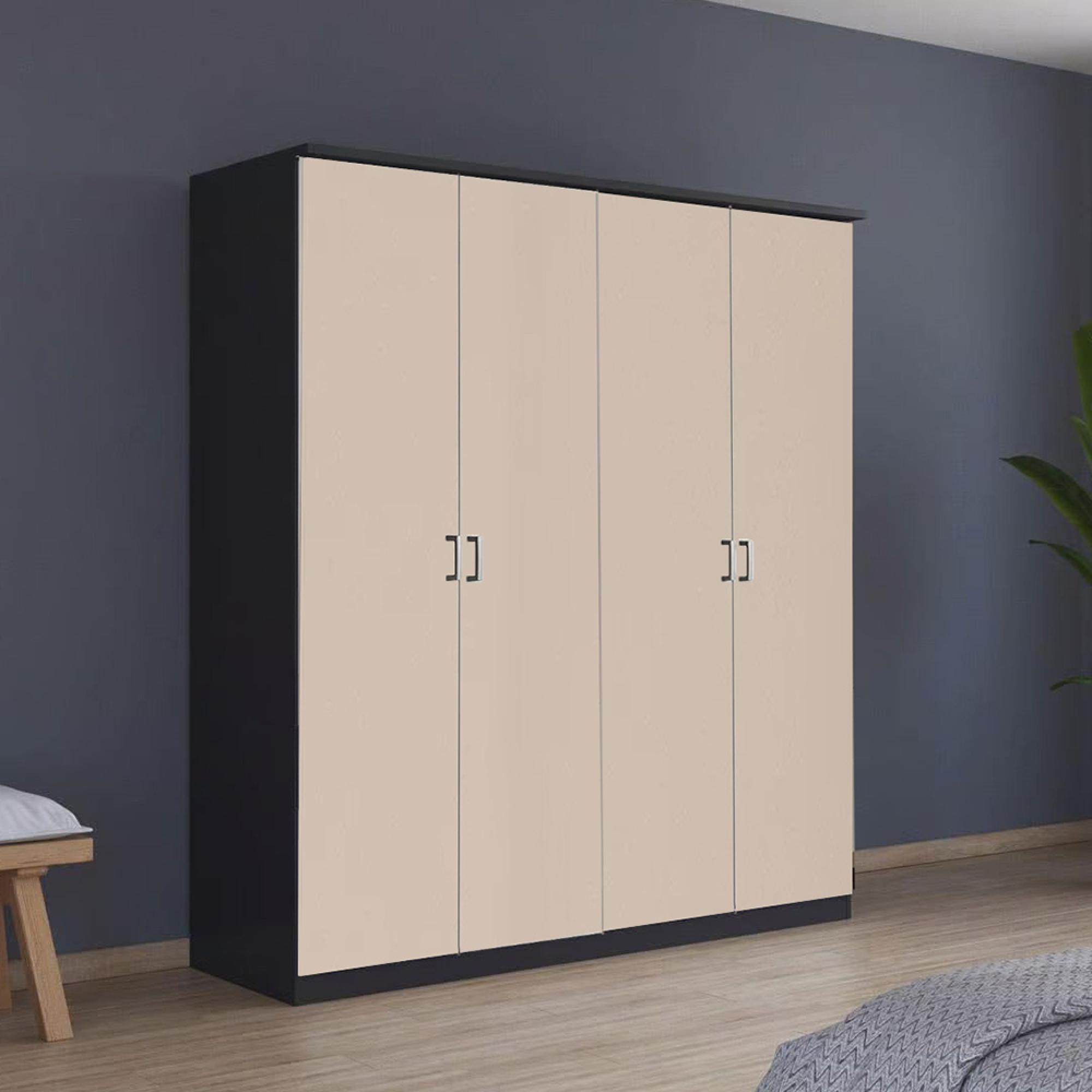 Celle Super Wardrobe - 181cm - 4 Door - Metallic Dark Grey & Champagne