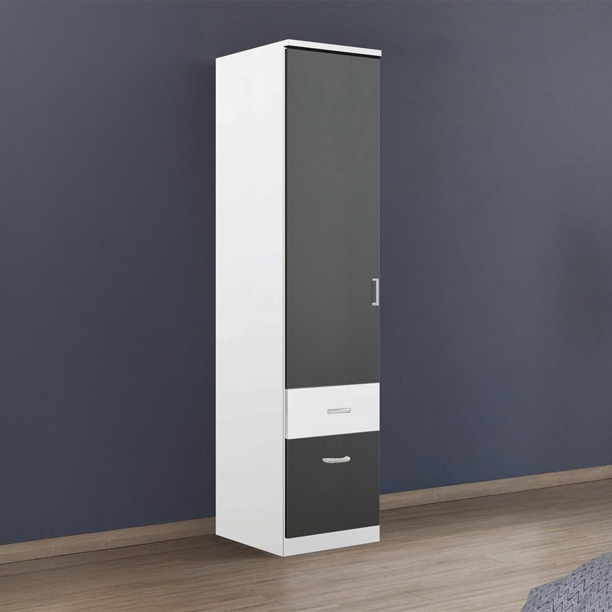Rauch Celle Super 47cm 1 LH Door Wardrobe with Drawer - Alpine White and Metallic Dark Grey