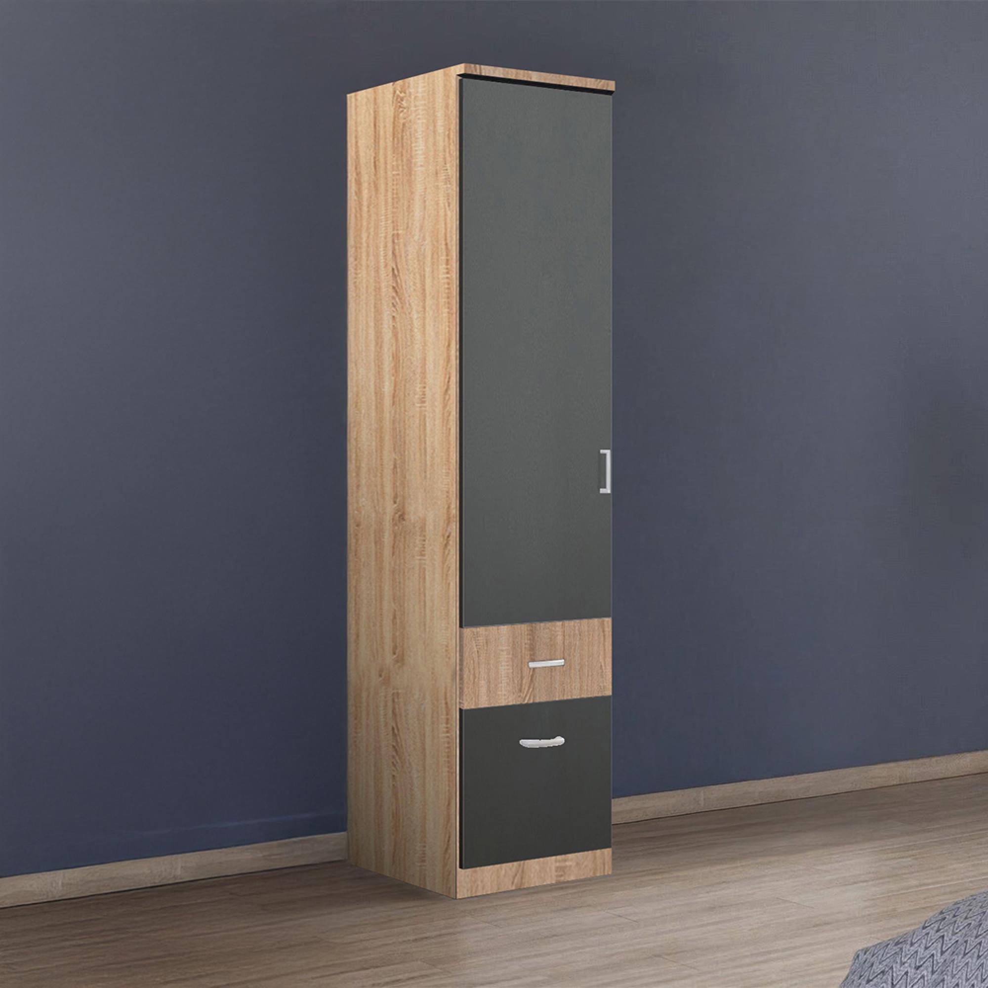 Rauch Celle Super 47cm 1 LH Door Wardrobe with Drawer - Sonoma Oak and Metallic Dark Grey