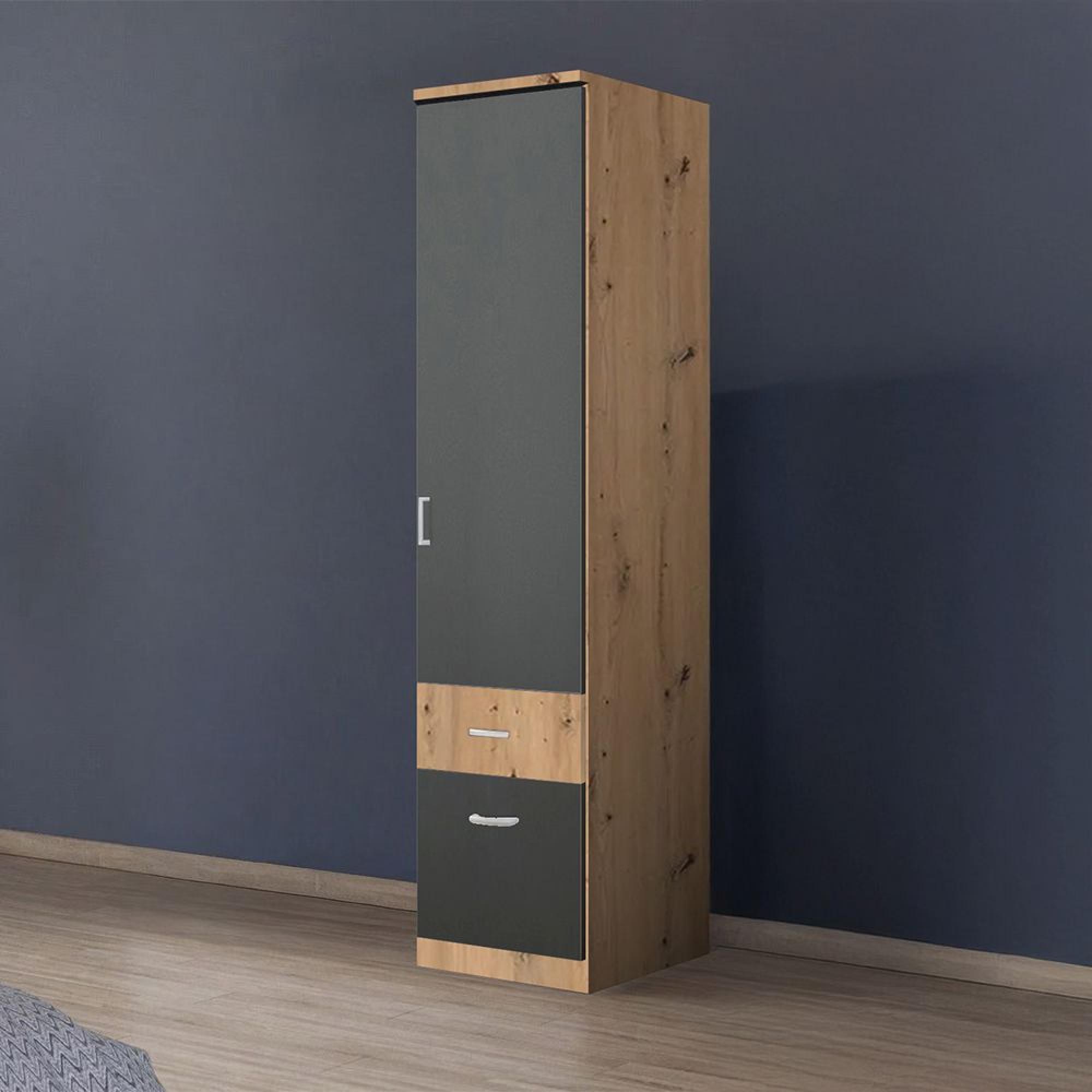 Rauch Celle Super 47cm 1 RH Door Wardrobe with Drawer - Artisan Oak and Metallic Dark Grey