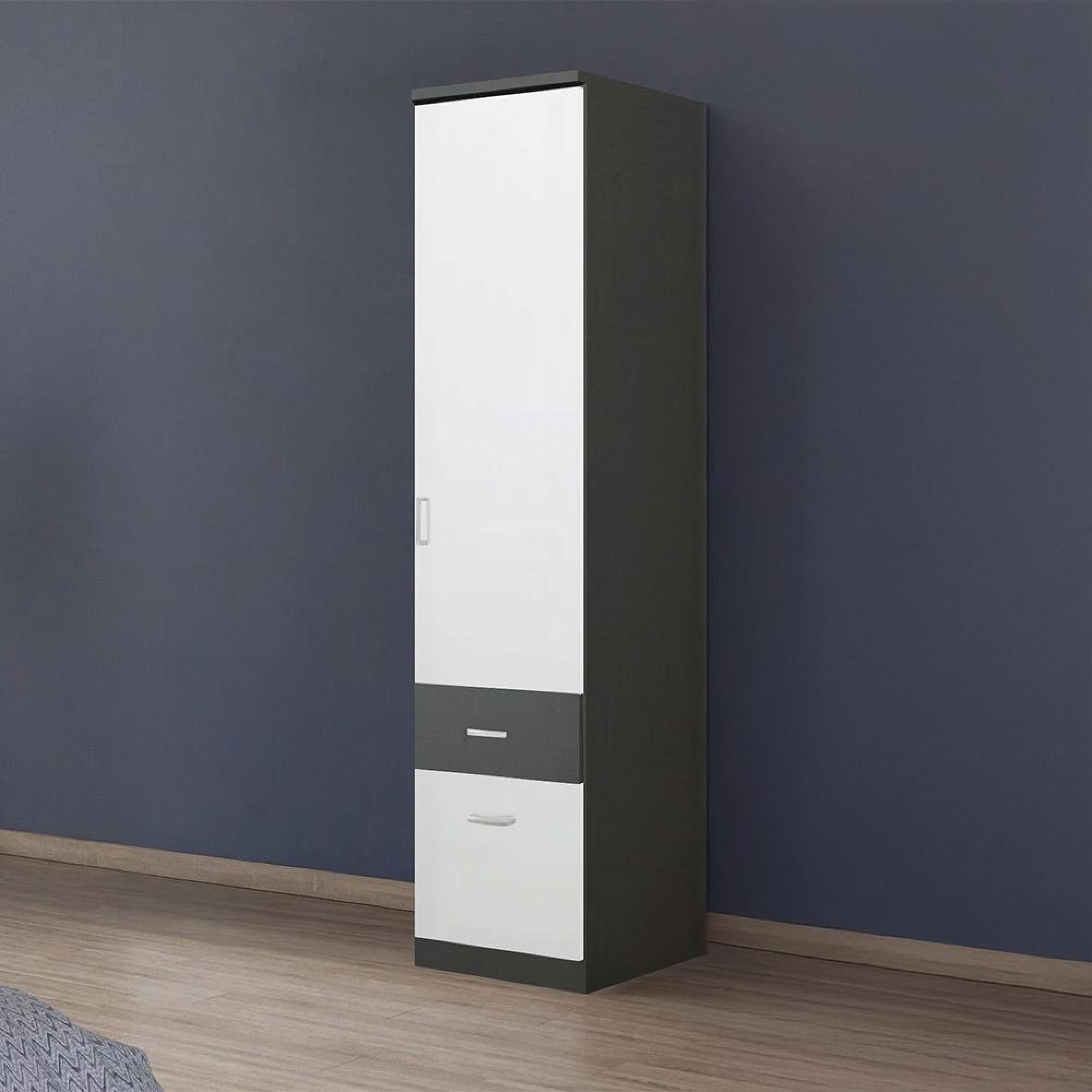 Rauch Celle Super 47cm 1 RH Door Wardrobe with Drawer - Metallic Dark Grey and Alpine White