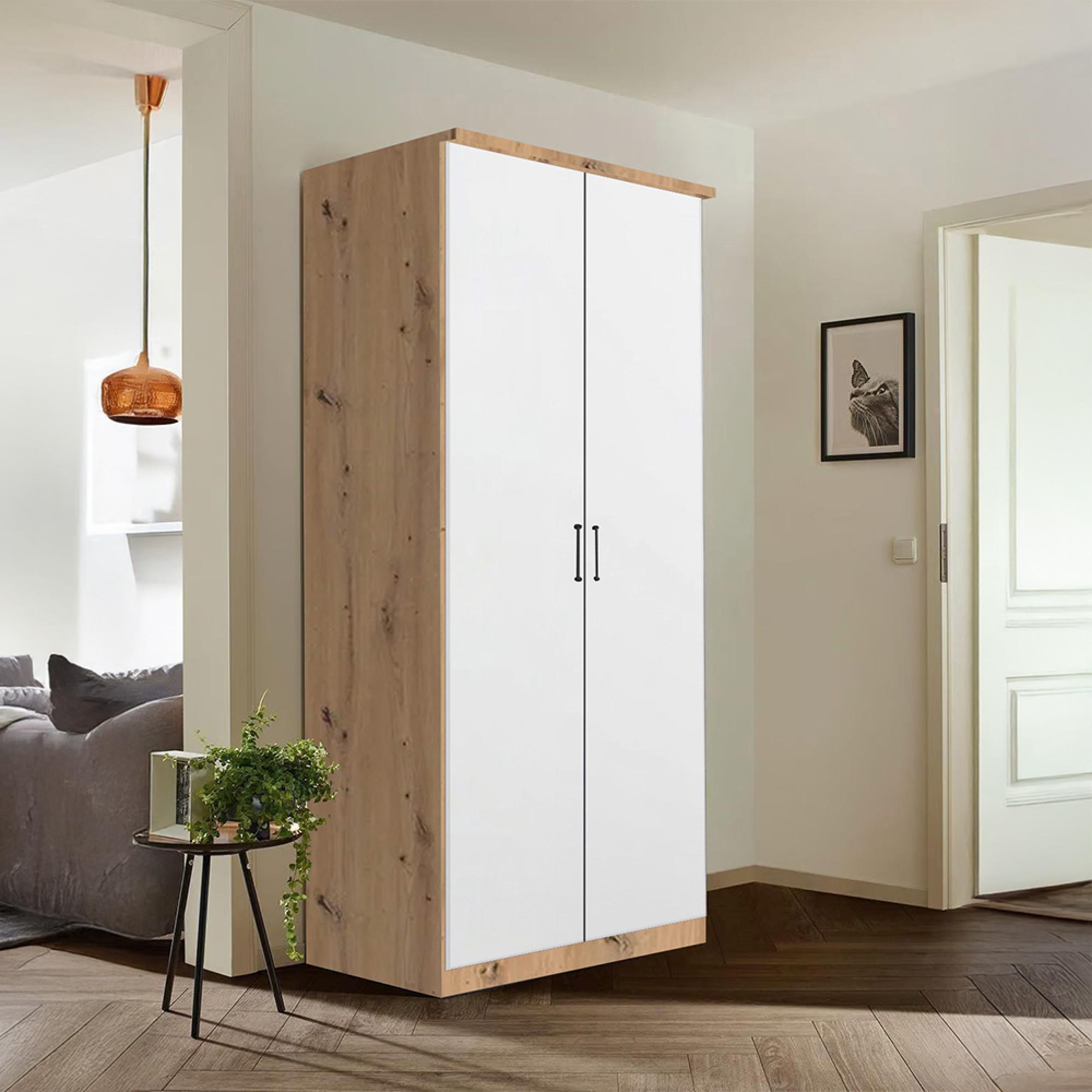 Rauch Celle Super 91cm 2 Door Wardrobe - Artisan Oak and Alpine White