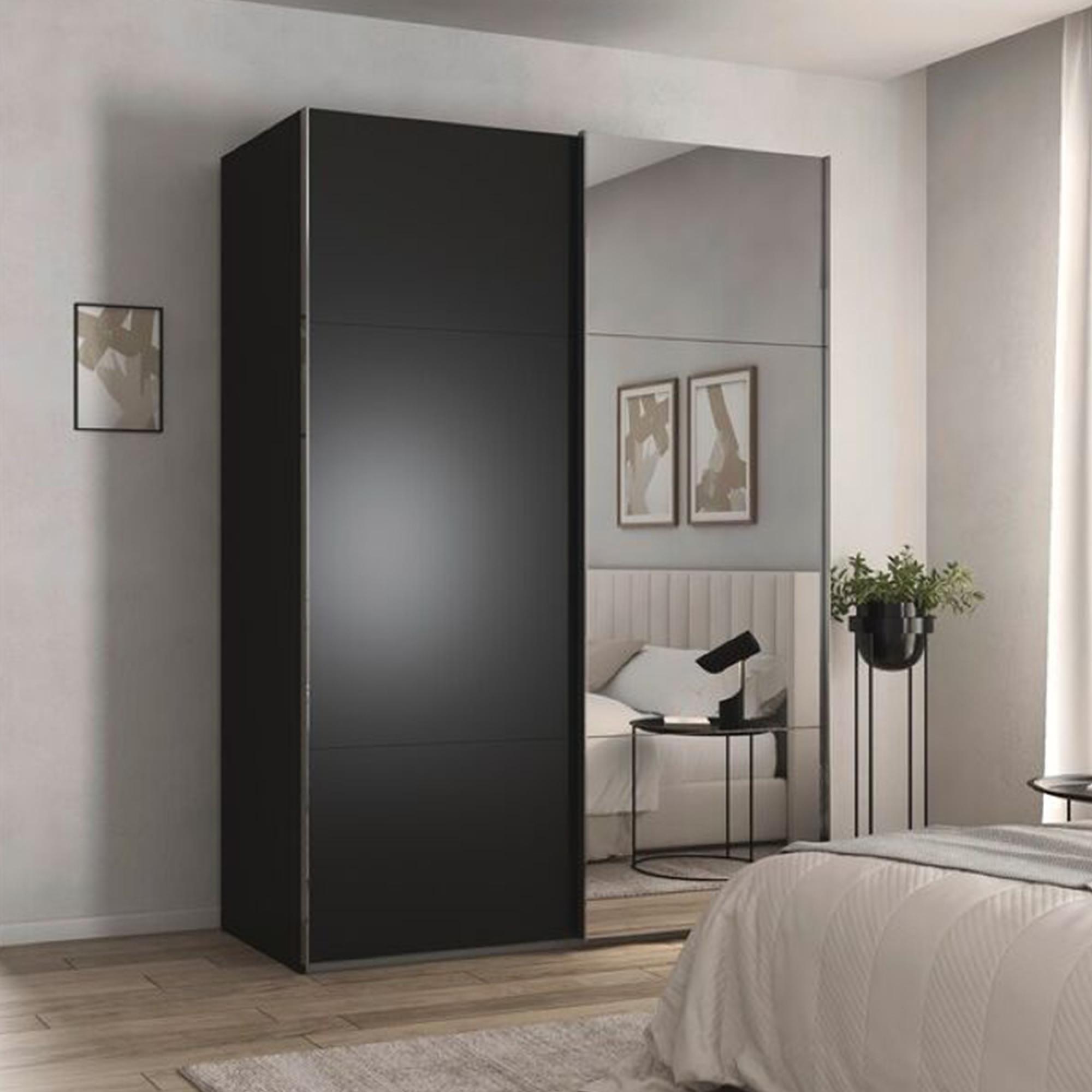 Rauch Contido 162cm 2 Door Sliding Mirror Wardrobe with Extras - Black