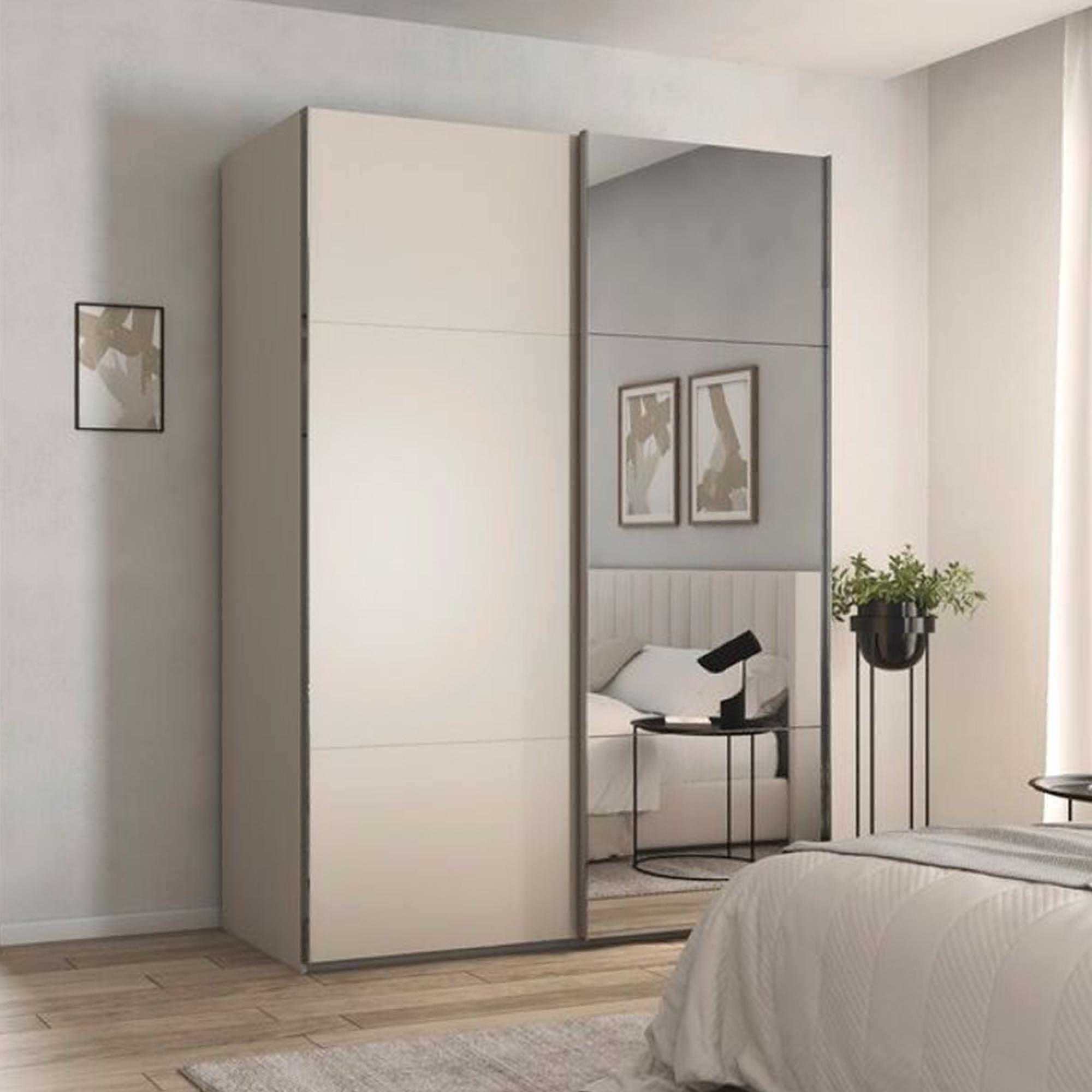 Rauch Contido 162cm 2 Door Sliding Mirror Wardrobe with Extras - Champagne