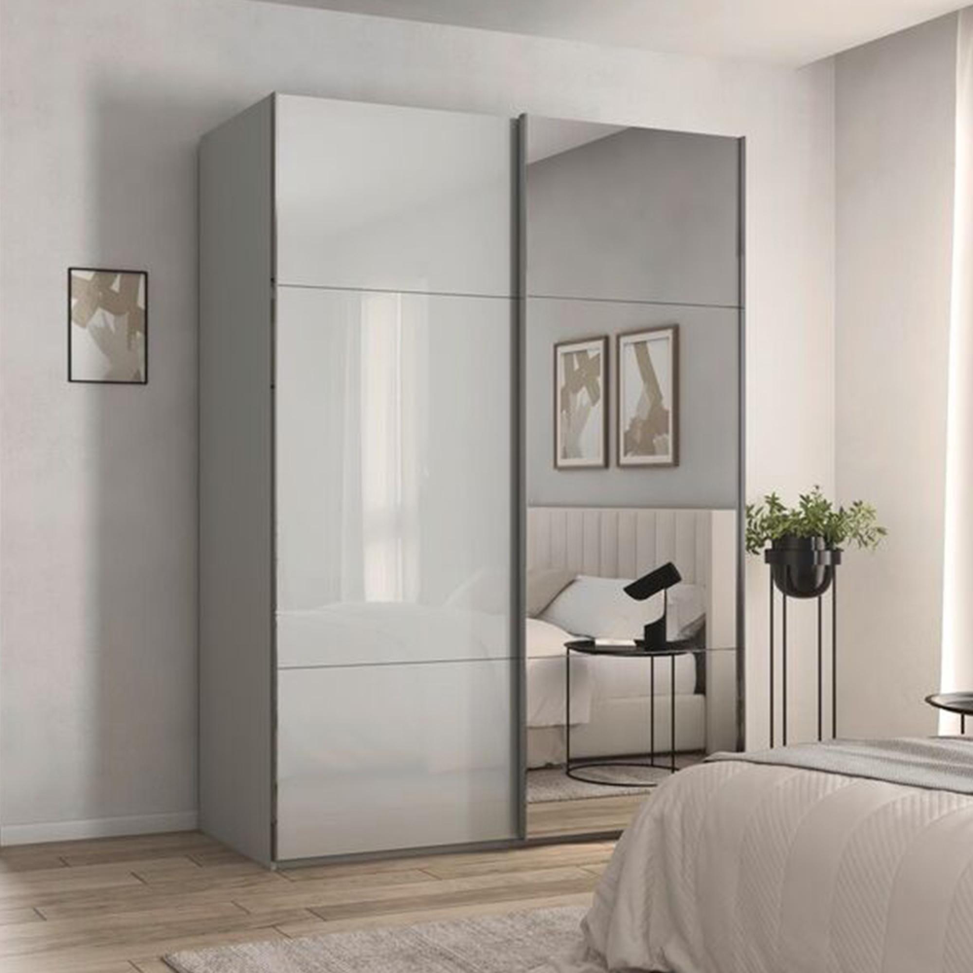 Rauch Contido 162cm 2 Door Sliding Mirror Wardrobe with Extras - Silk Grey Glass
