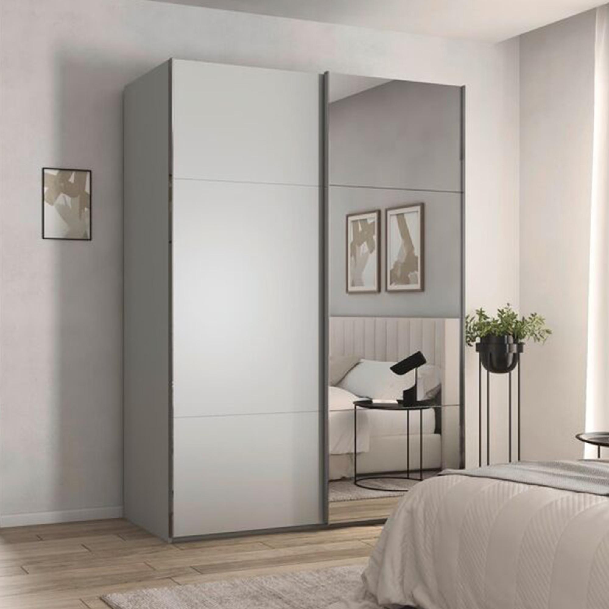 Rauch Contido 162cm 2 Door Sliding Mirror Wardrobe with Extras - Silk Grey