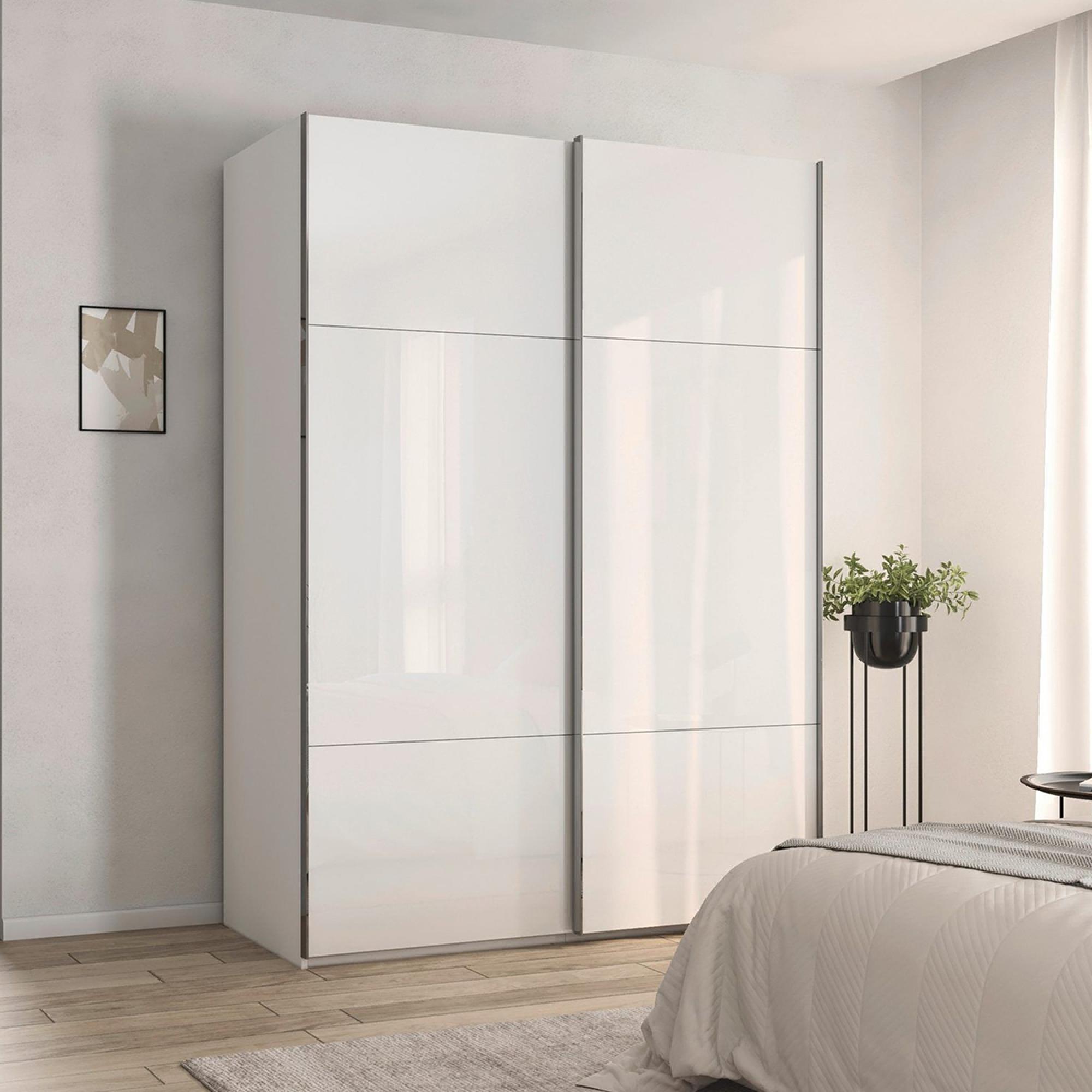 Rauch Contido 162cm 2 Door Sliding Wardrobe with Extras - Crystal White Glass