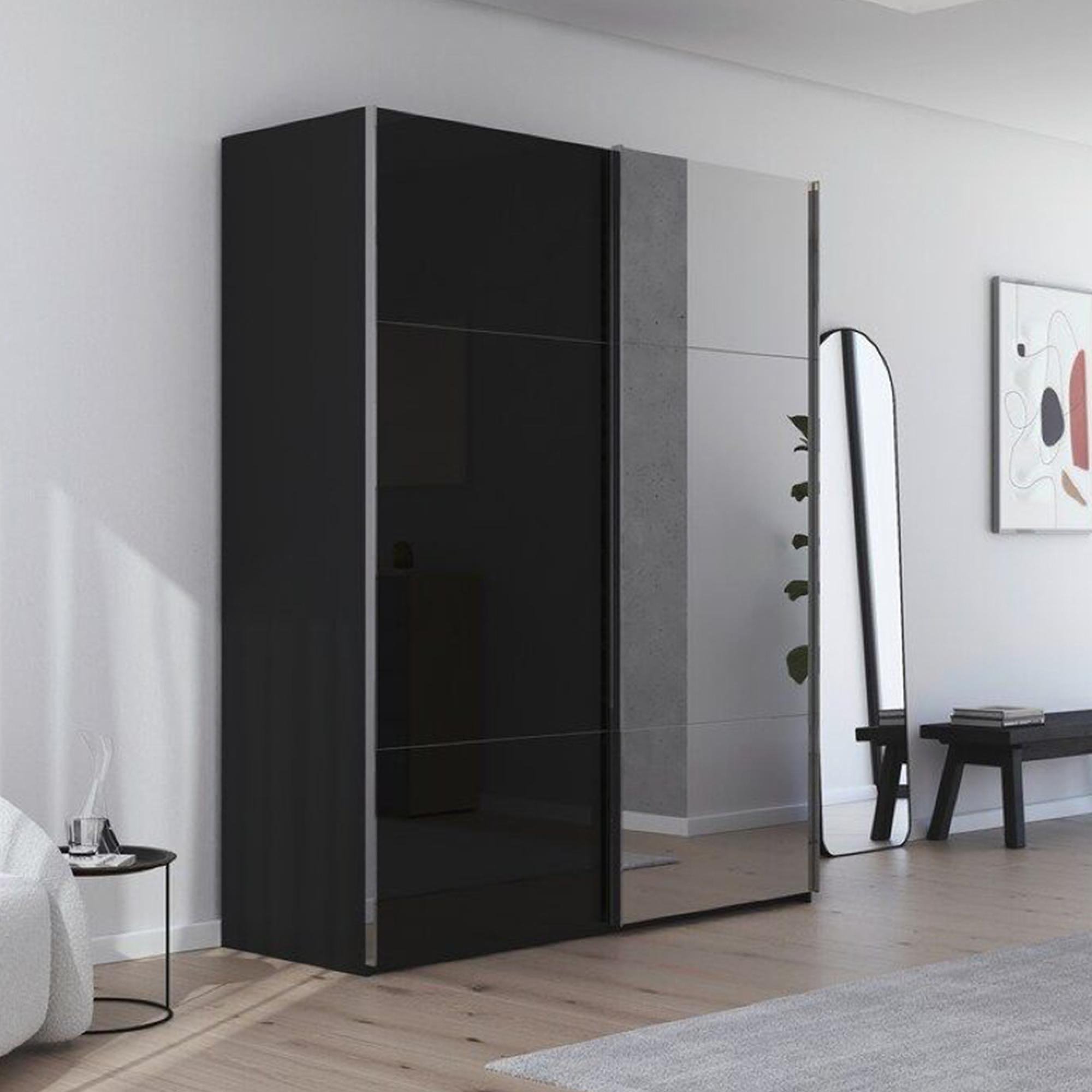 Contido Sliding Mirror Wardrobe - 181cm - 2 Door - with Extras - Black Glass