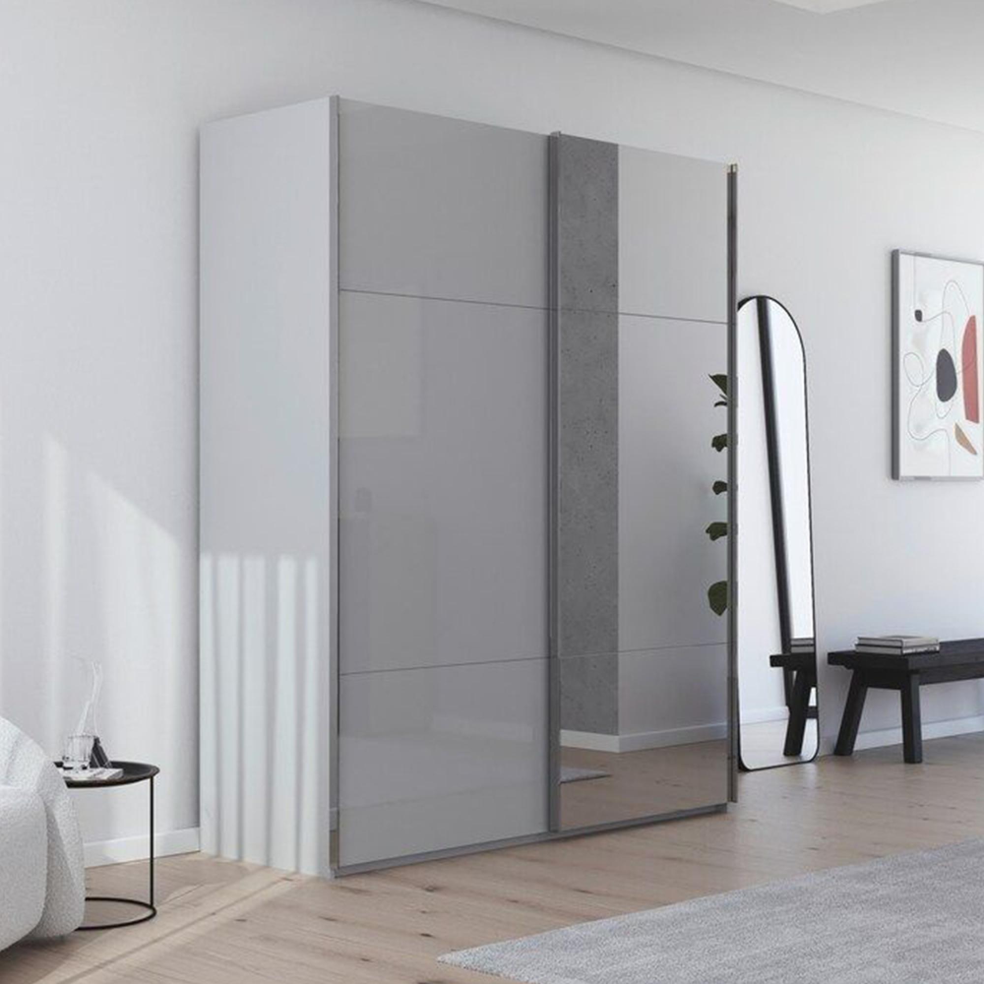Contido Sliding Mirror Wardrobe - 181cm - 2 Door - with Extras - Silk Grey Glass