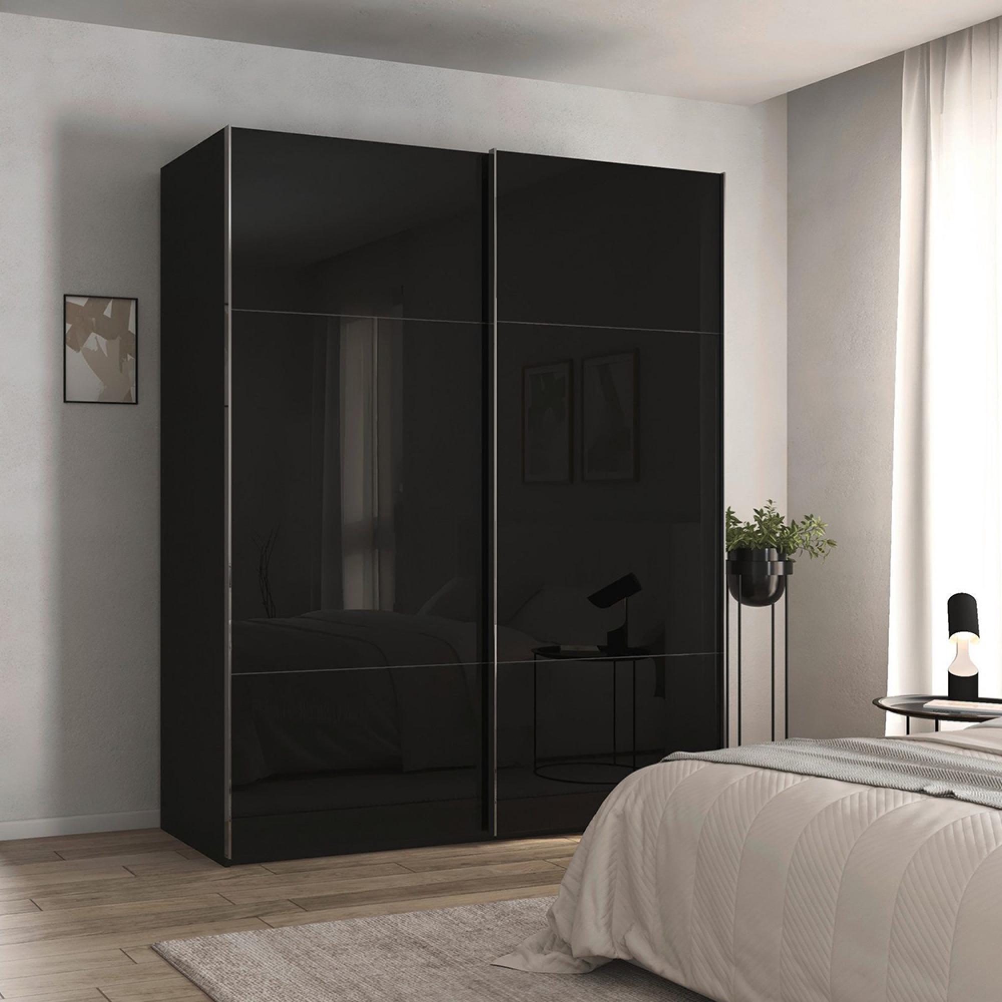 Rauch Contido 181cm 2 Door Sliding Wardrobe with Extras - Black Glass