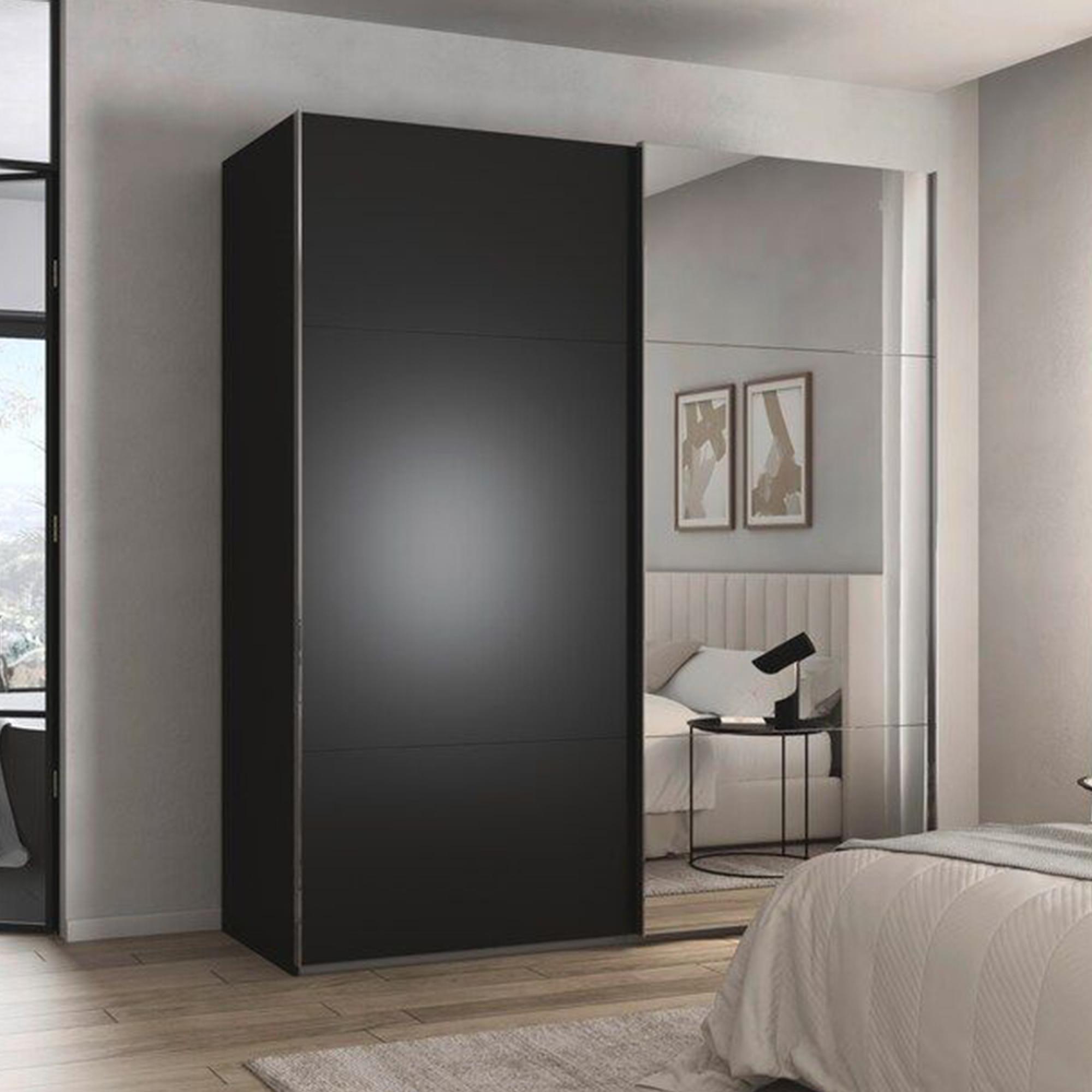Contido Sliding Mirror Wardrobe - 201cm - 2 Door - with Extras - Black