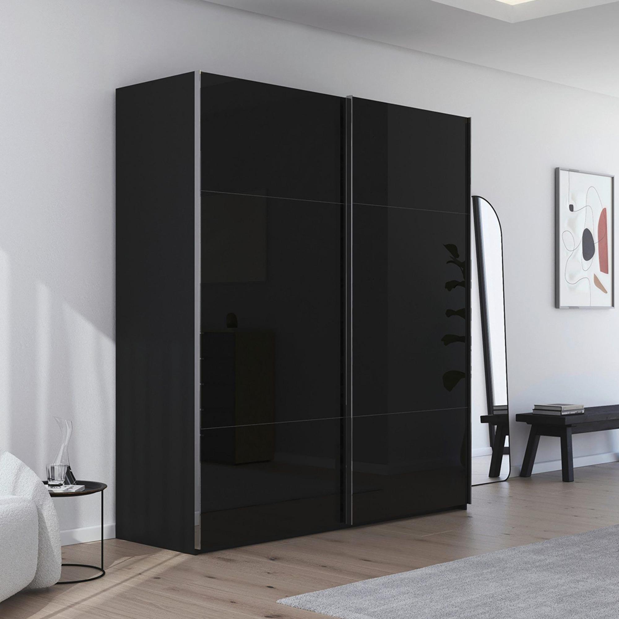Rauch Contido 201cm 2 Door Sliding Wardrobe with Extras - Black Glass