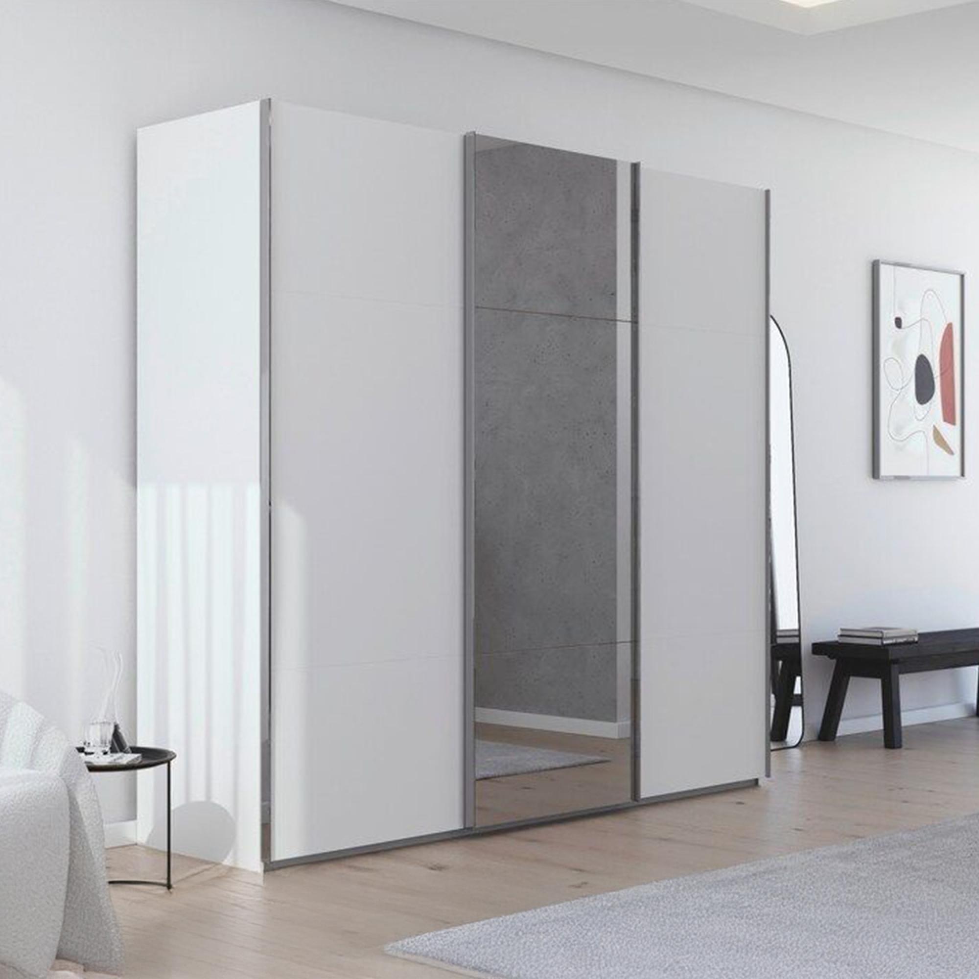 Rauch Contido 242cm 3 Door Sliding Mirror Wardrobe with Extras - Alpine White
