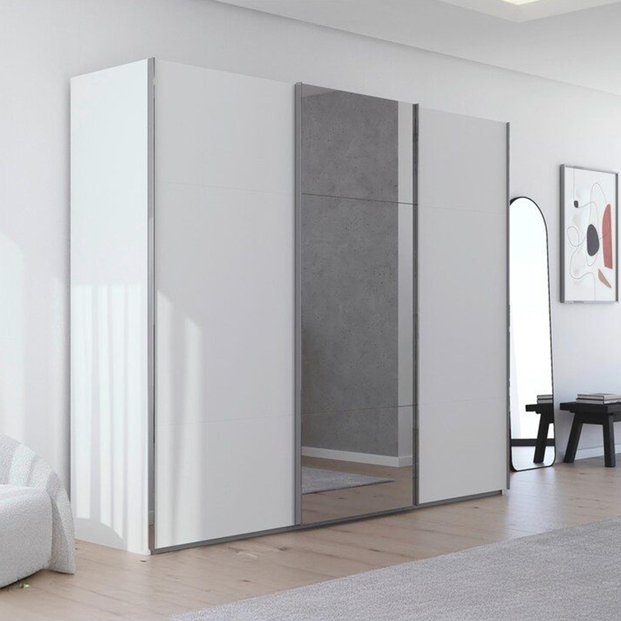 Rauch Contido 271cm 3 Door Sliding Mirror Wardrobe with Extras - Alpine White