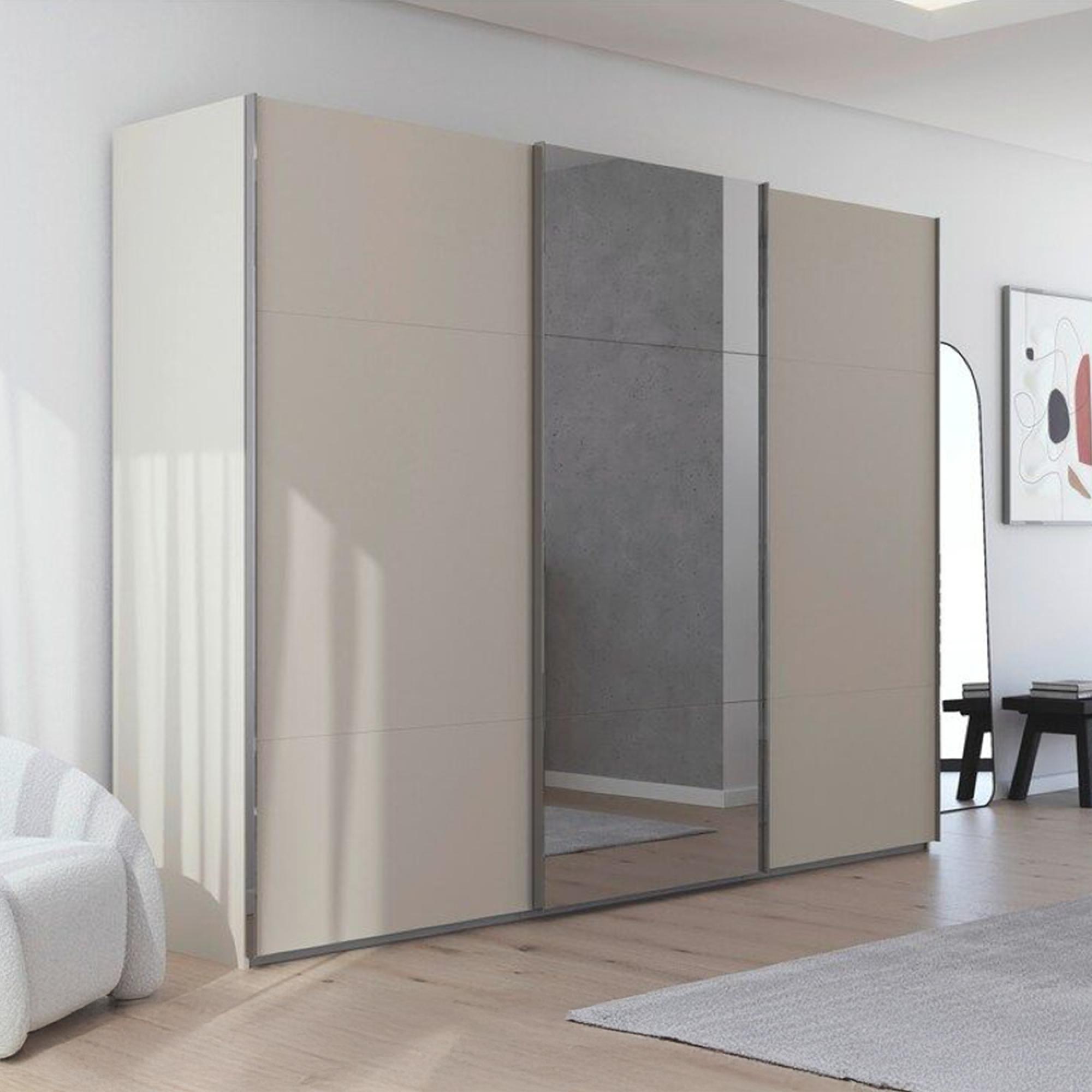 Rauch Contido 301cm 3 Door Sliding Mirror Wardrobe with Extras - Champagne