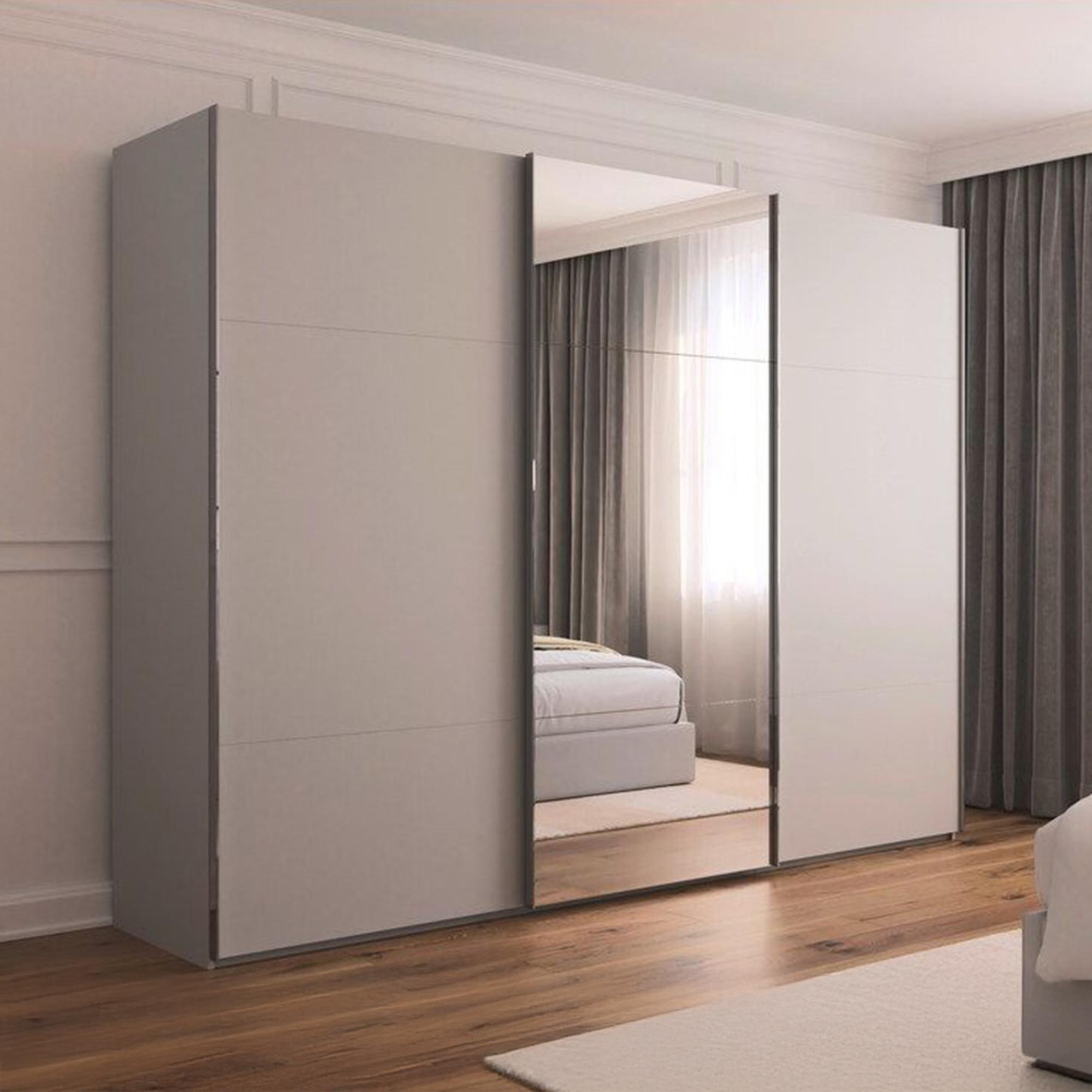 Rauch Contido 301cm 3 Door Sliding Mirror Wardrobe with Extras - Silk Grey