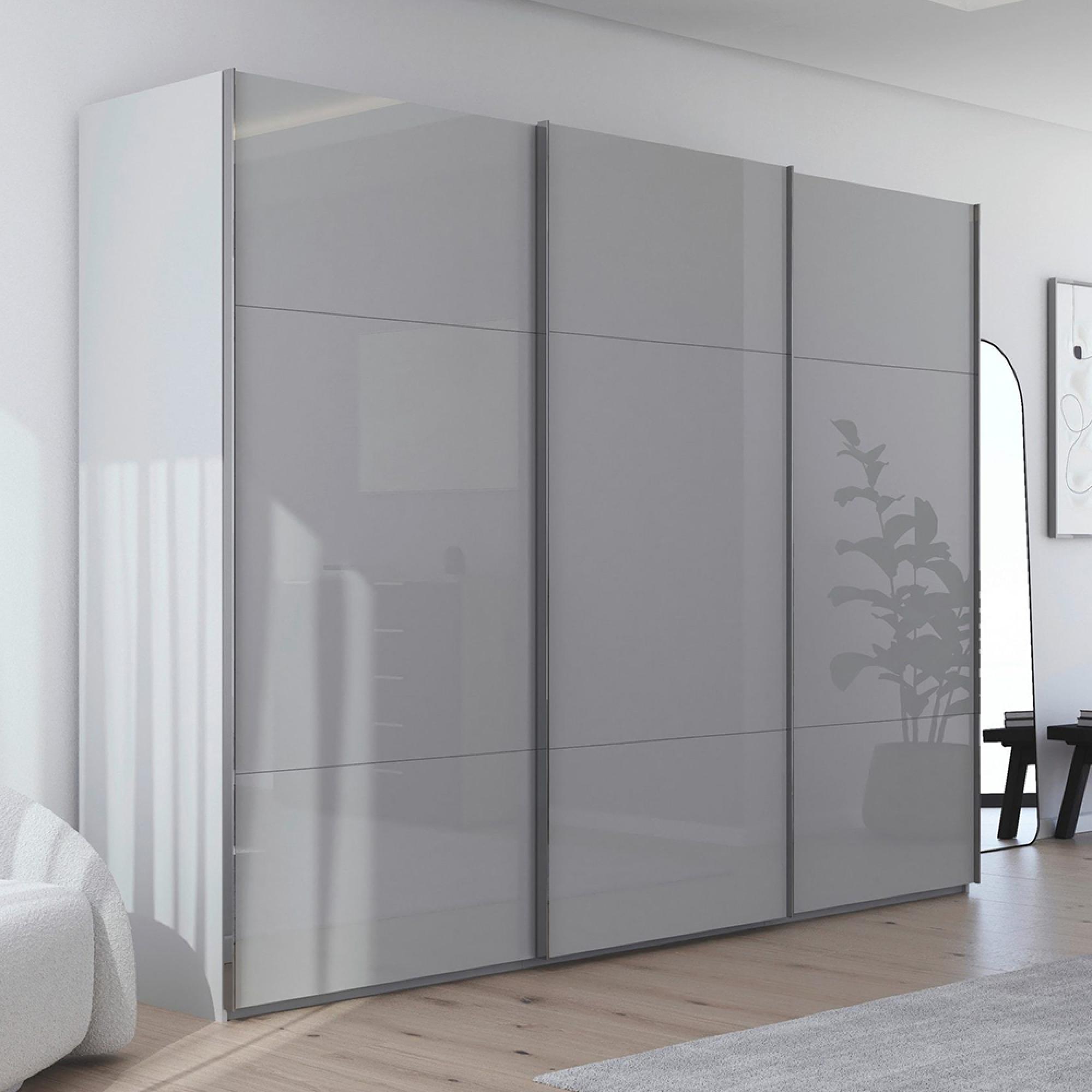 Contido Sliding Wardrobe - 301cm - 3 Door - with Extras - Silk Grey Glass