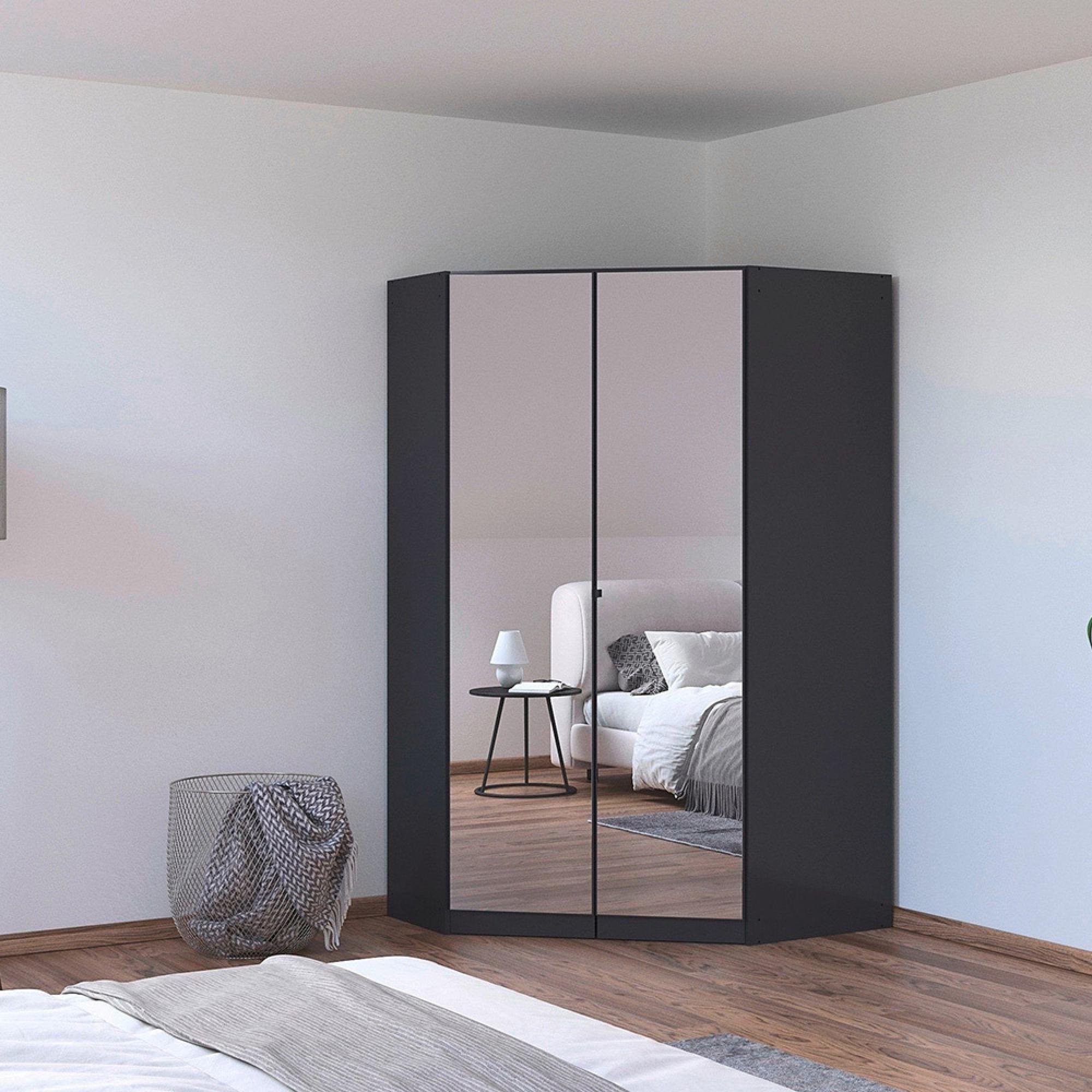 Rauch Costa 117cm 2 Door Mirrored Corner Wardrobe - Metallic Dark Grey