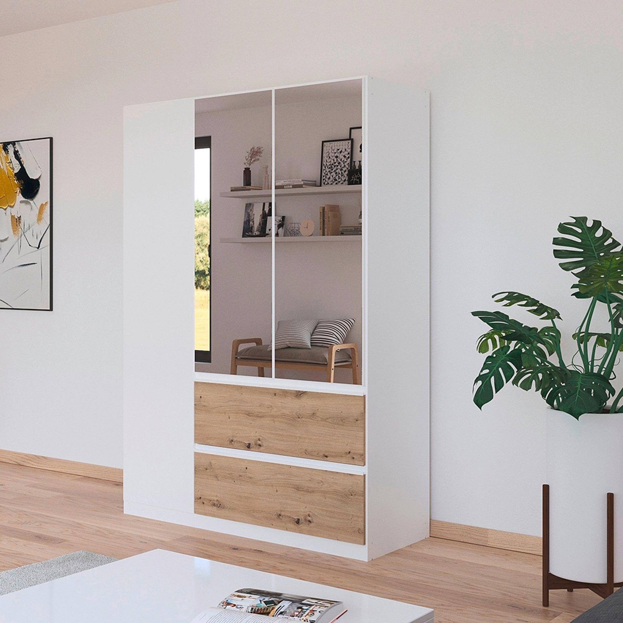 Rauch Costa 136cm 3 Door Combi Wardrobe - Alpine White and Artisan Oak