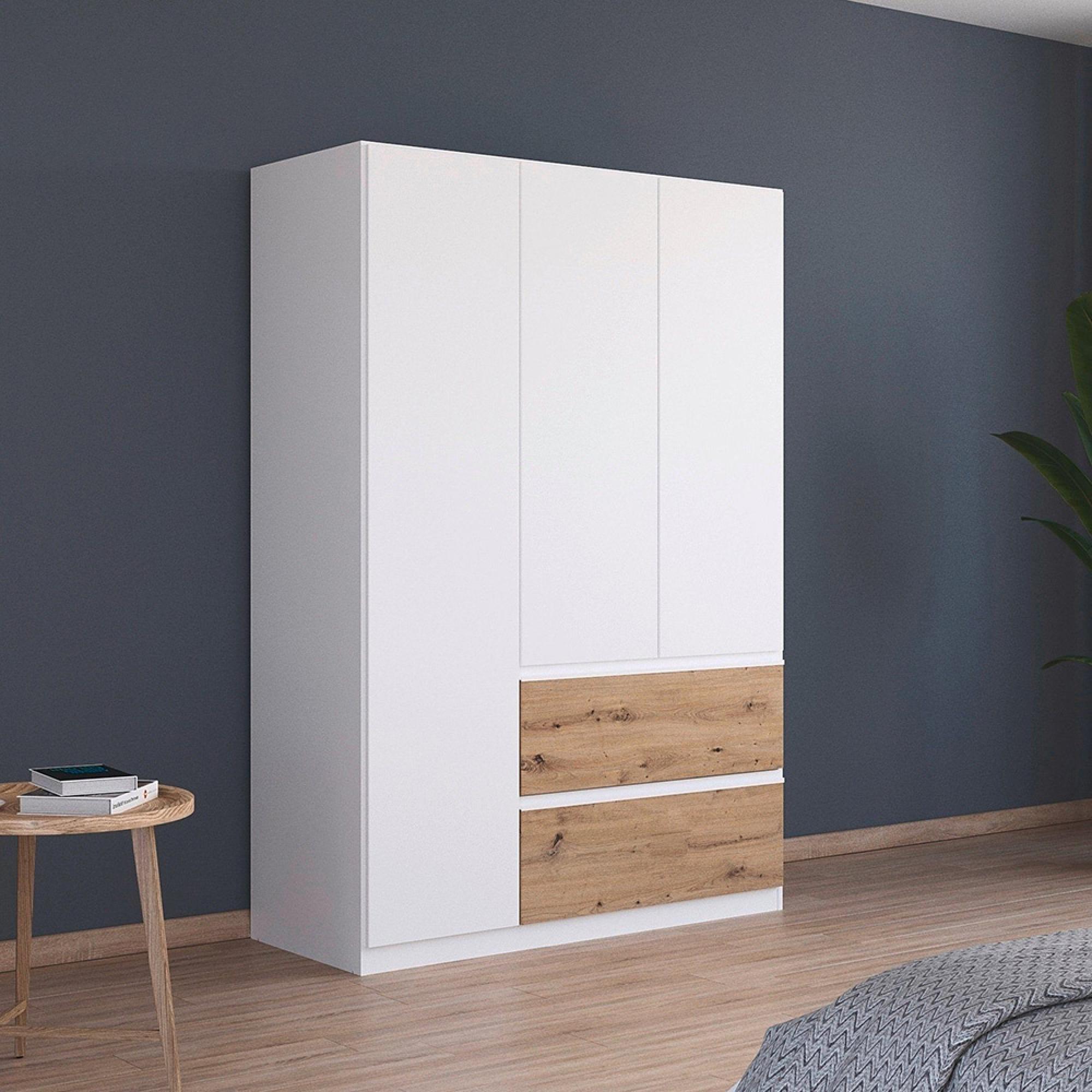 Rauch Costa 136cm 3 Door Wardrobe with Drawers - Alpine White and Artisan Oak