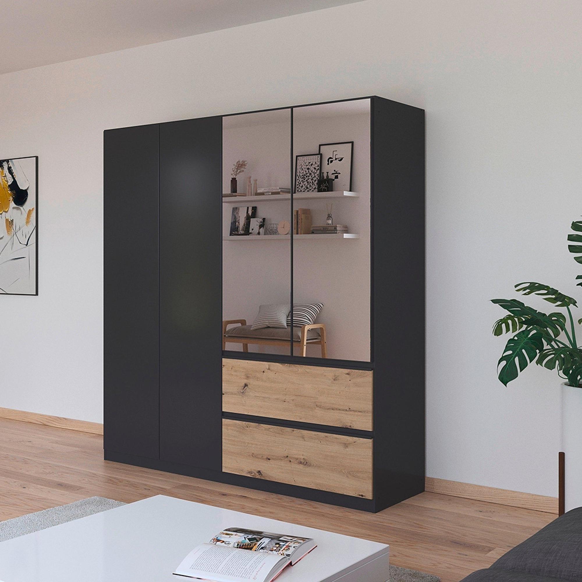 Rauch Costa 181cm 4 Door Combi Wardrobe - Metallic Dark Grey and Artisan Oak