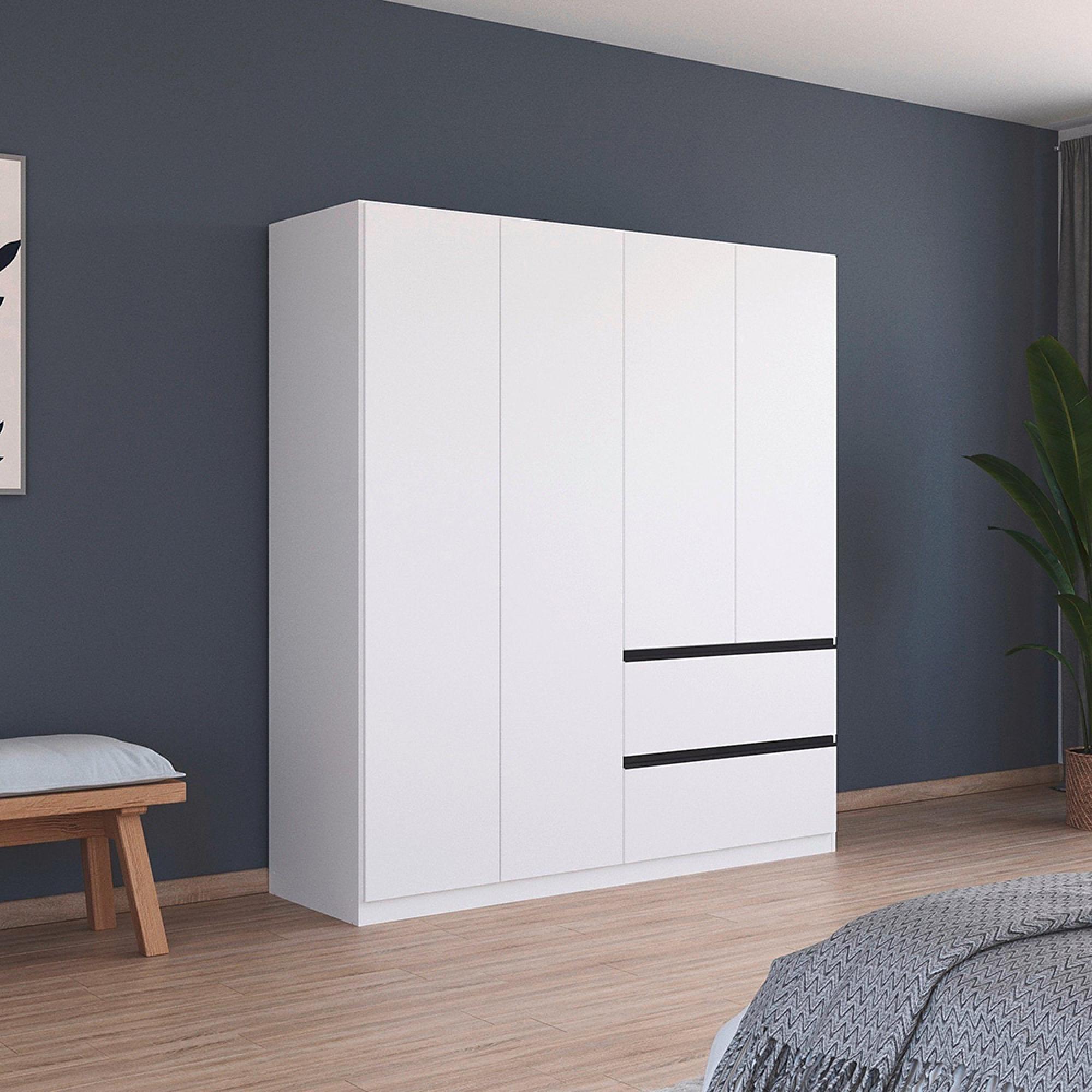 Rauch Costa 181cm 4 Door Wardrobe with Drawers and Metallic Dark Grey Handle - Alpine White