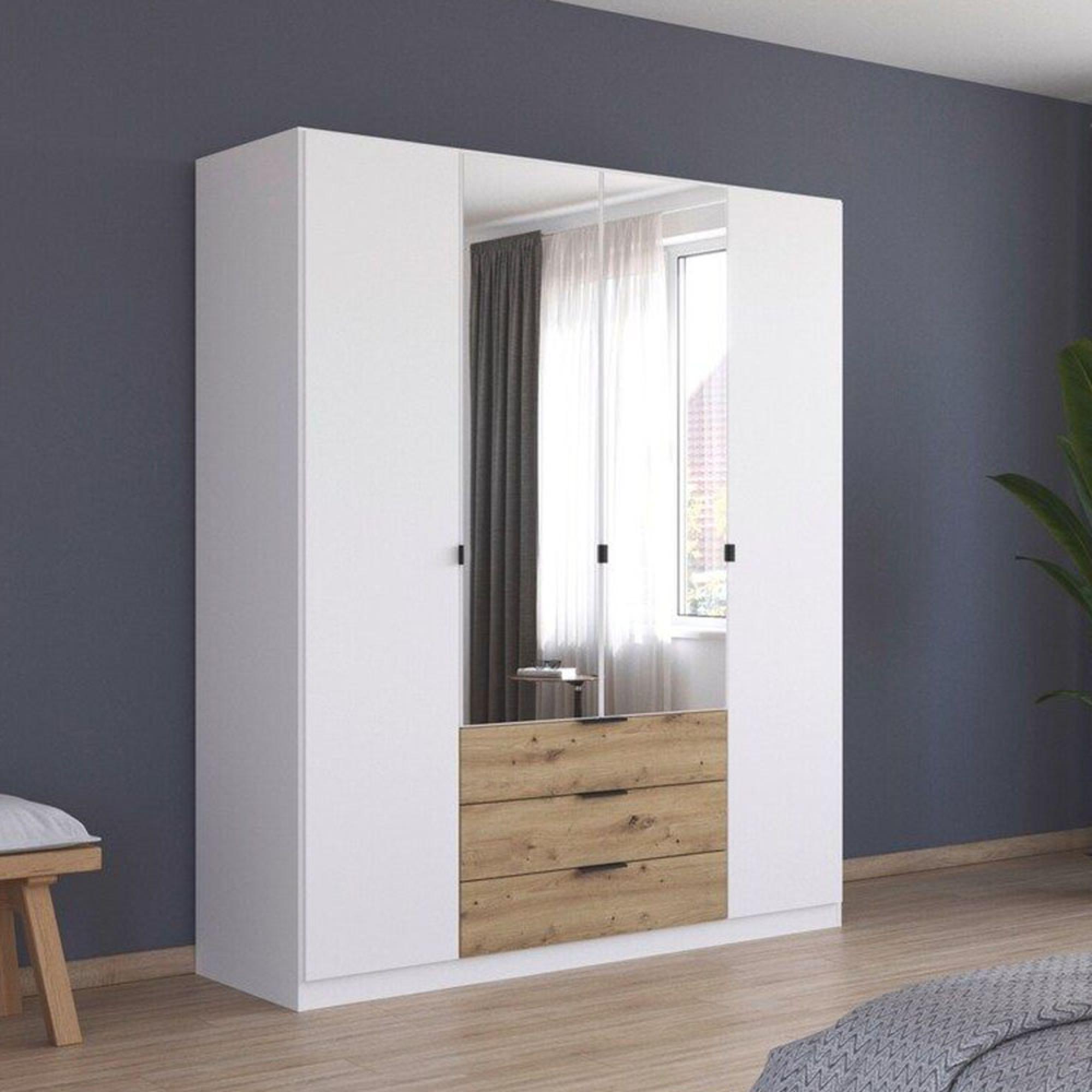 Rauch Davoa 181cm 4 Door Combi Wardrobe - Alpine White and Artisan Oak