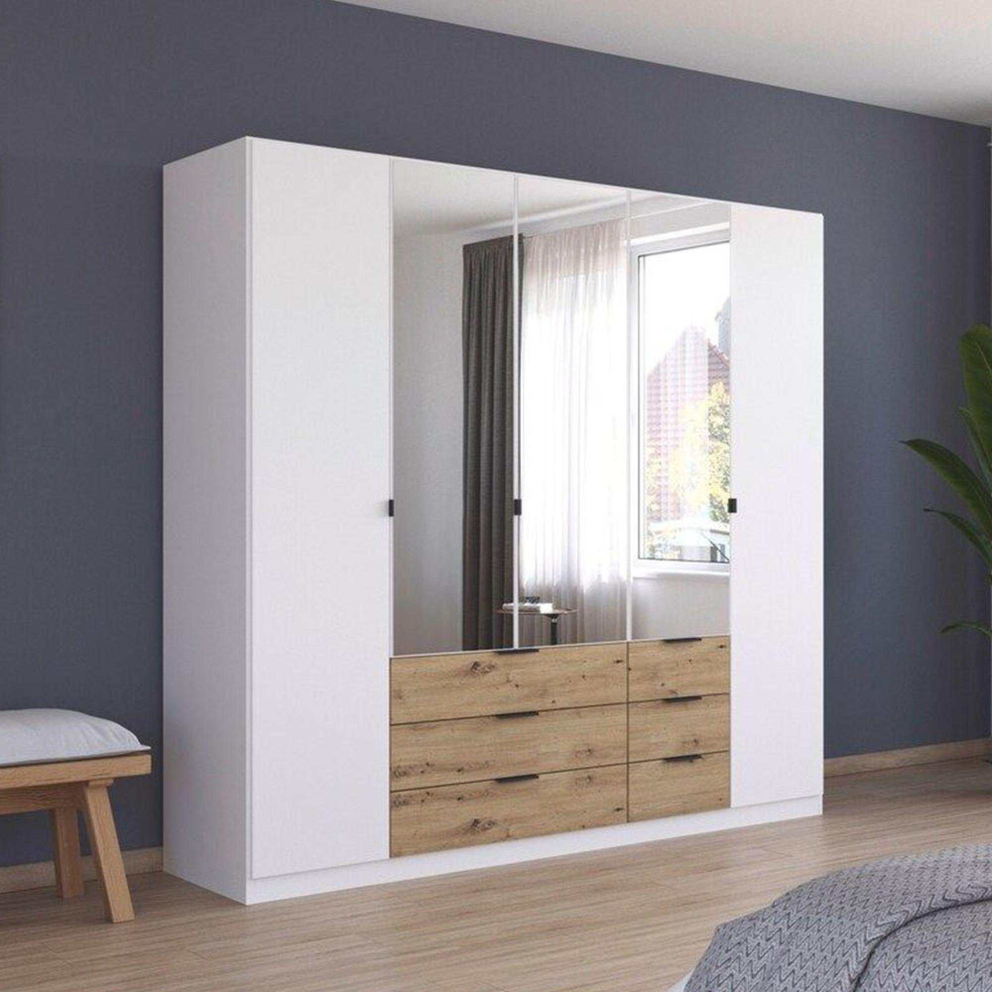 Rauch Davoa 226cm 5 Door Combi Wardrobe - Alpine White and Artisan Oak