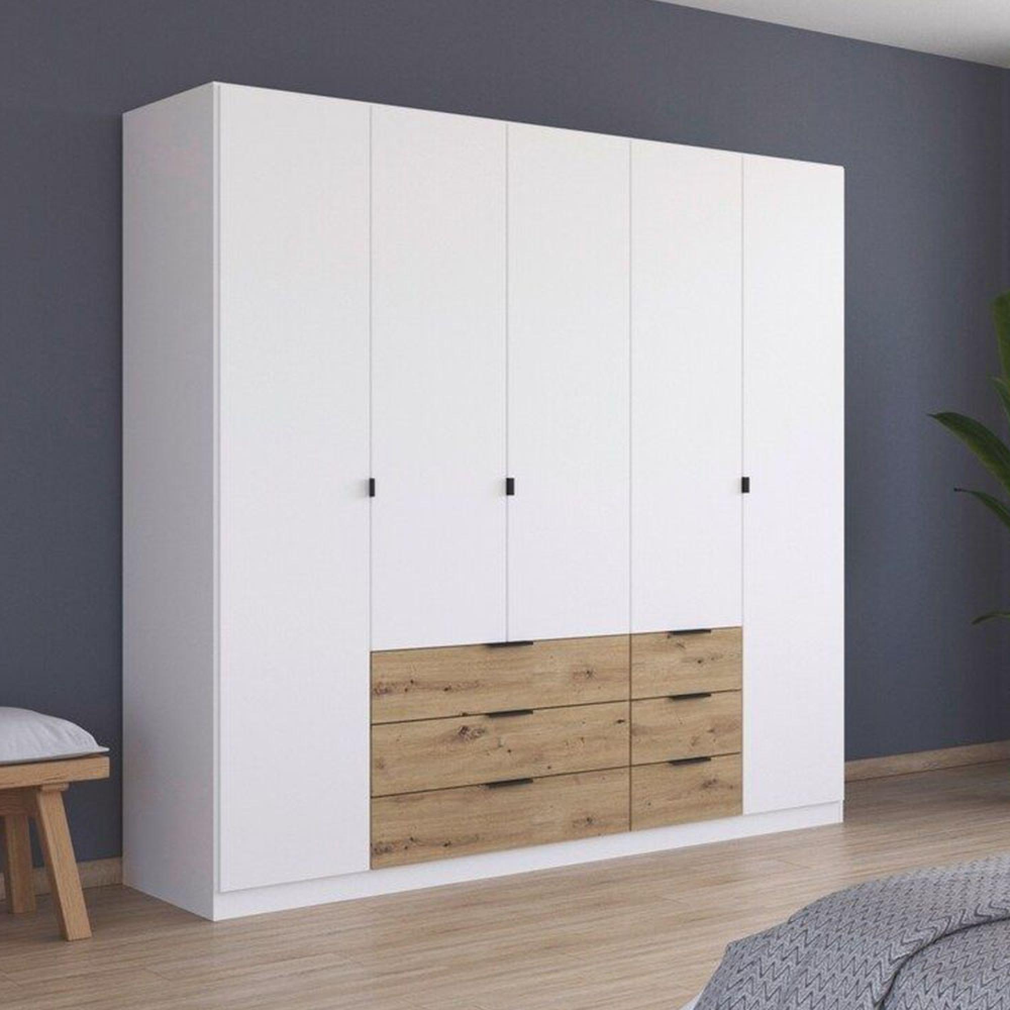 Rauch Davoa 226cm 5 Door Wardrobe - Alpine White and Artisan Oak