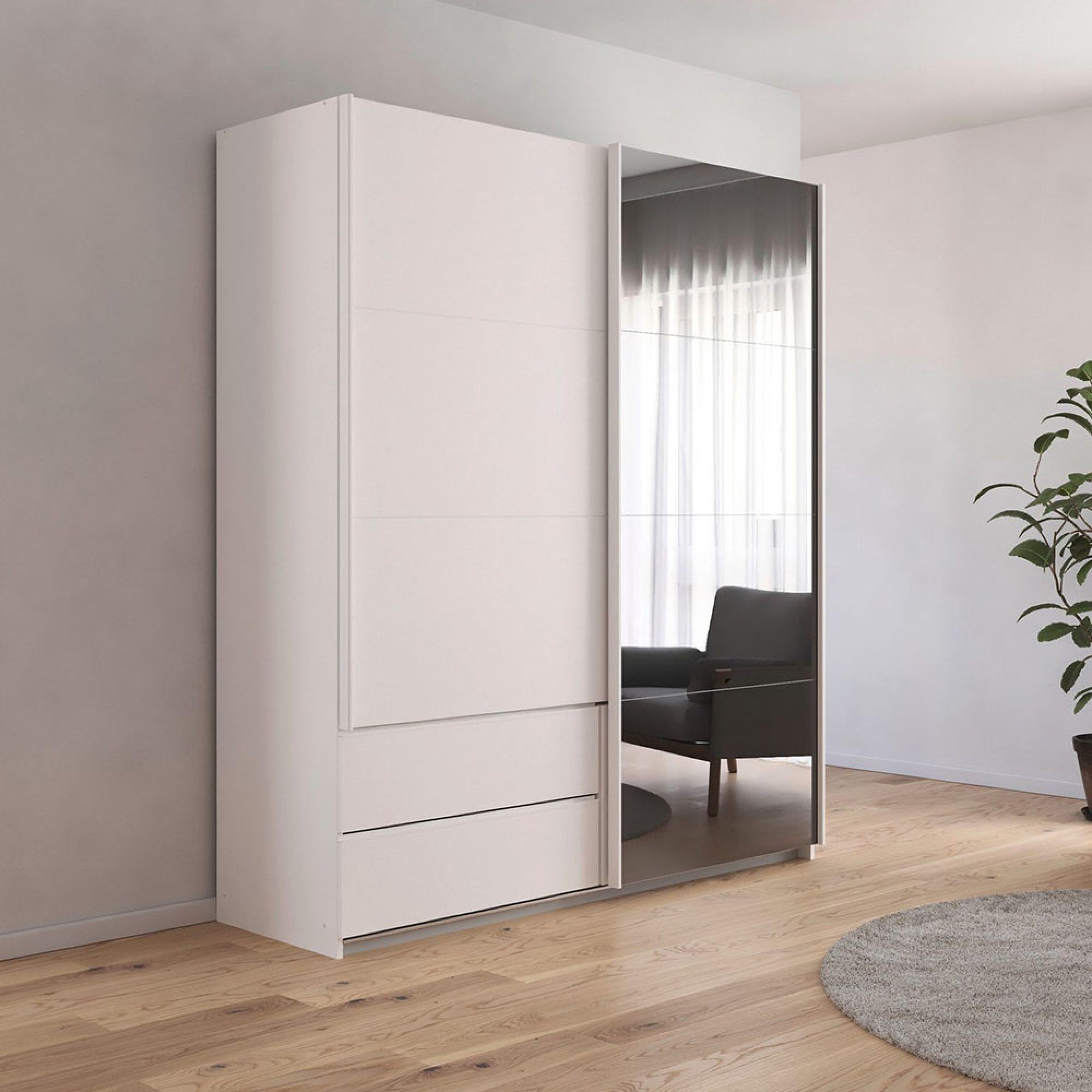 Rauch Elara 181cm 2 Door Combi Sliding Wardrobe - Alpine White and Grey Mirror