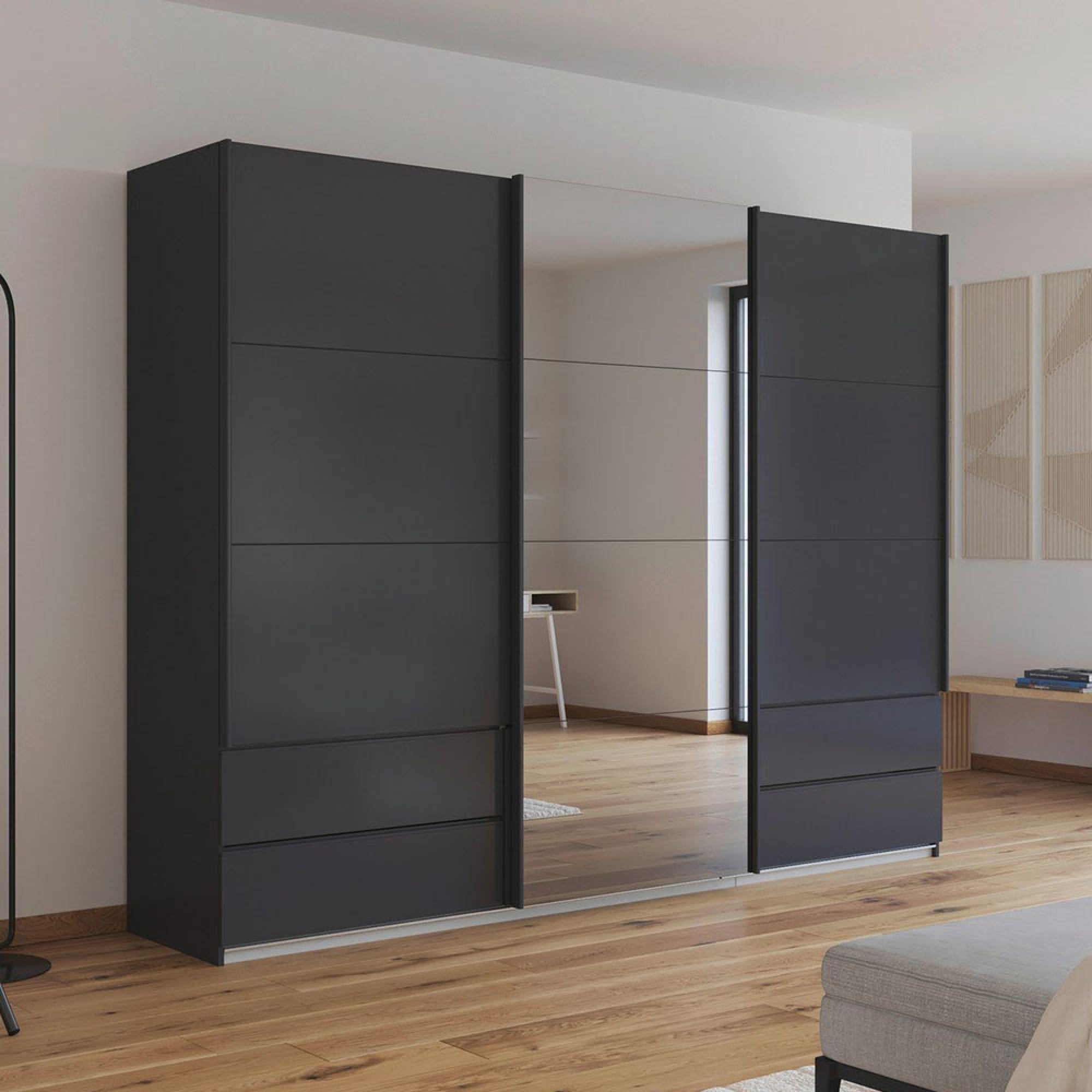 Rauch Elara 271cm 3 Door Combi Sliding Wardrobe - Metallic Dark Grey and Grey Mirror