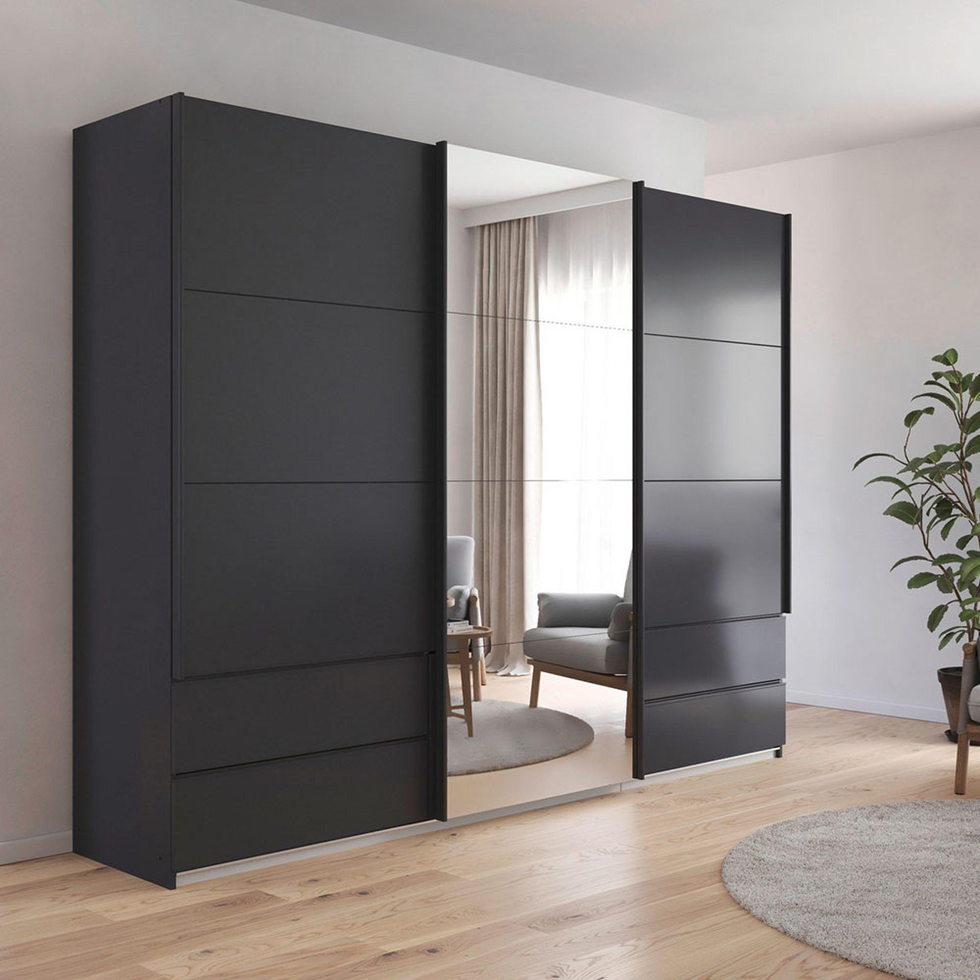 Rauch Elara 271cm 3 Door Combi Sliding Wardrobe - Metallic Dark Grey