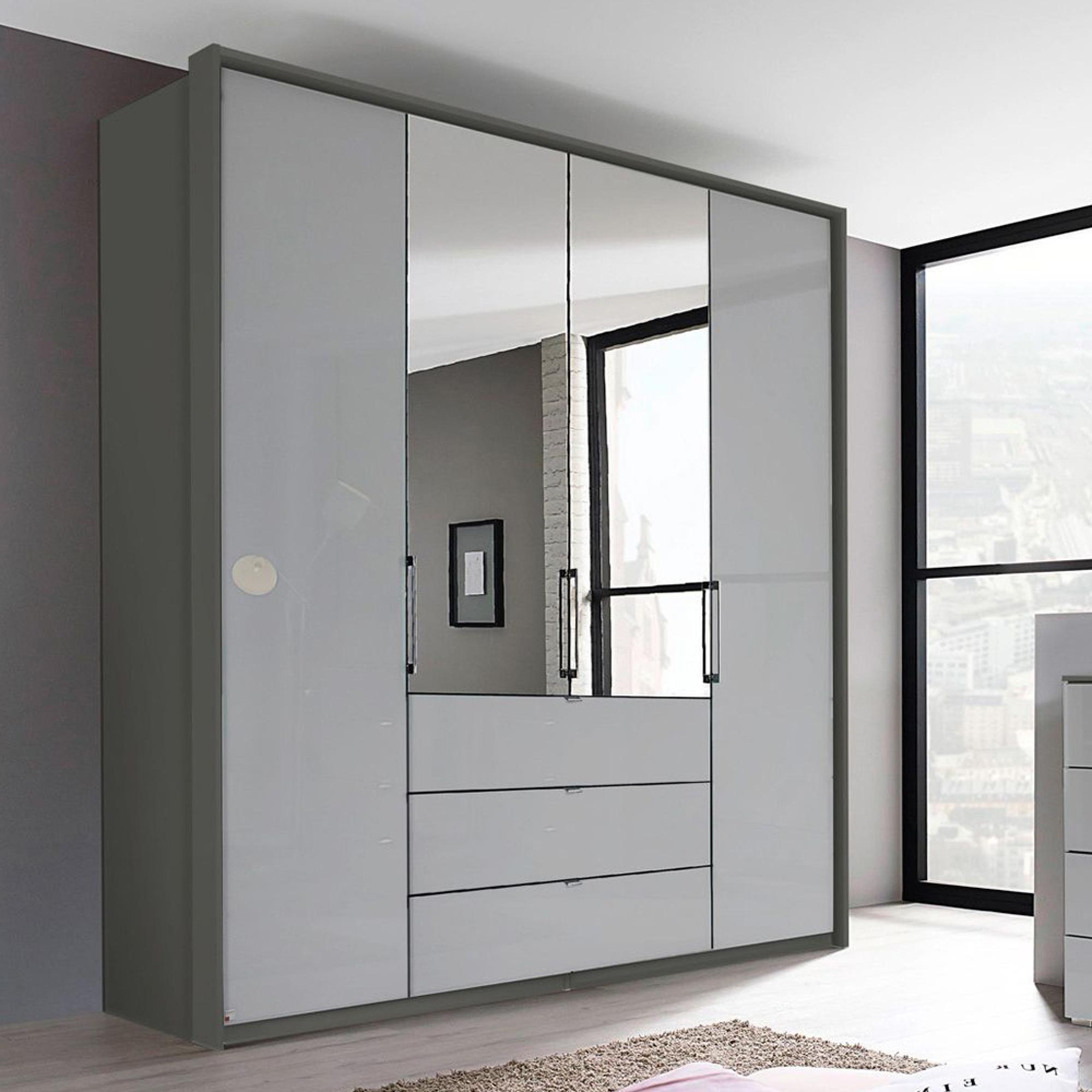 Rauch Erimo 204cm 4 Door Combi Wardrobe with 3 Drawer - Graphite and Silk Grey Glass