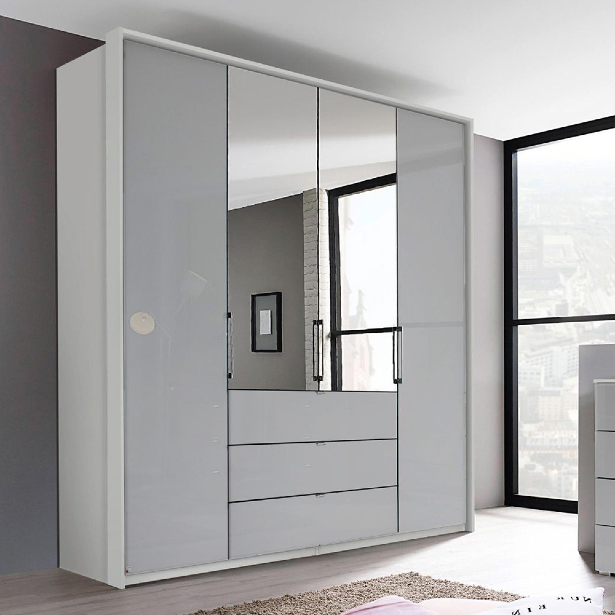 Rauch Erimo 204cm 4 Door Combi Wardrobe with 3 Drawer - Silk Grey and Silk Grey Glass