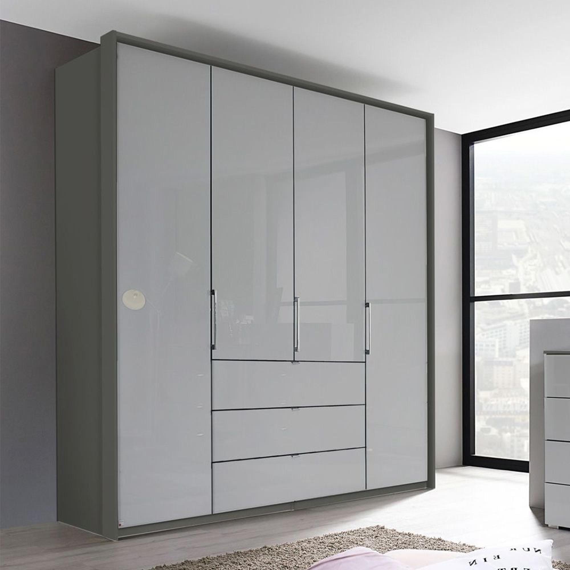 Rauch Erimo 204cm 4 Door Wardrobe with 3 Drawer - Graphite and Silk Grey Glass