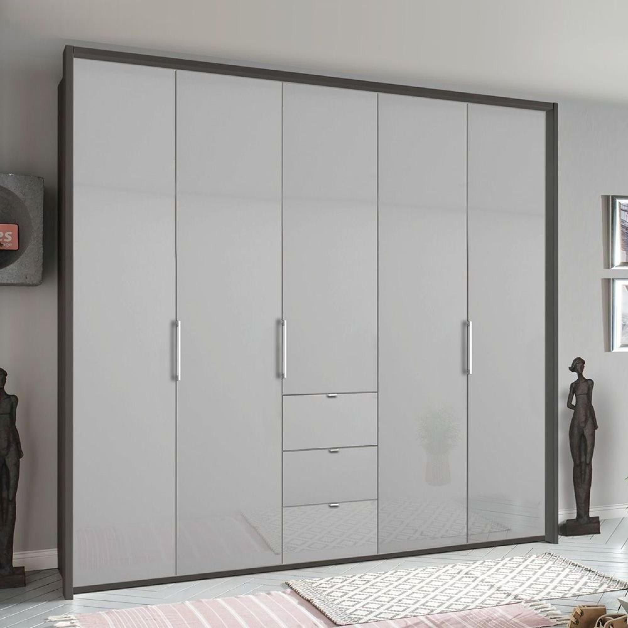 Rauch Erimo 254cm 5 Door Wardrobe with 3 Drawer - Graphite and Silk Grey Glass