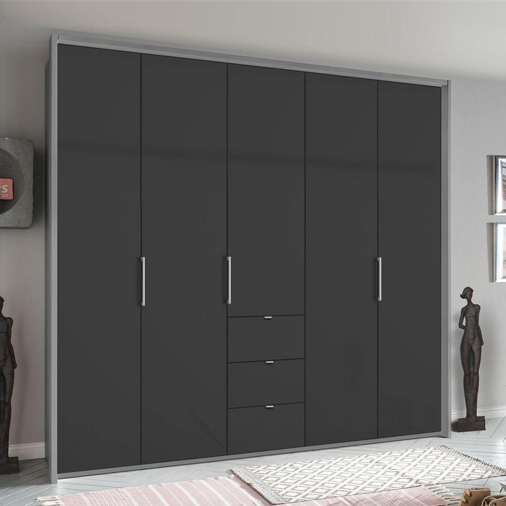 Rauch Erimo 254cm 5 Door Wardrobe with 3 Drawer - Silk Grey and Basalt Glass